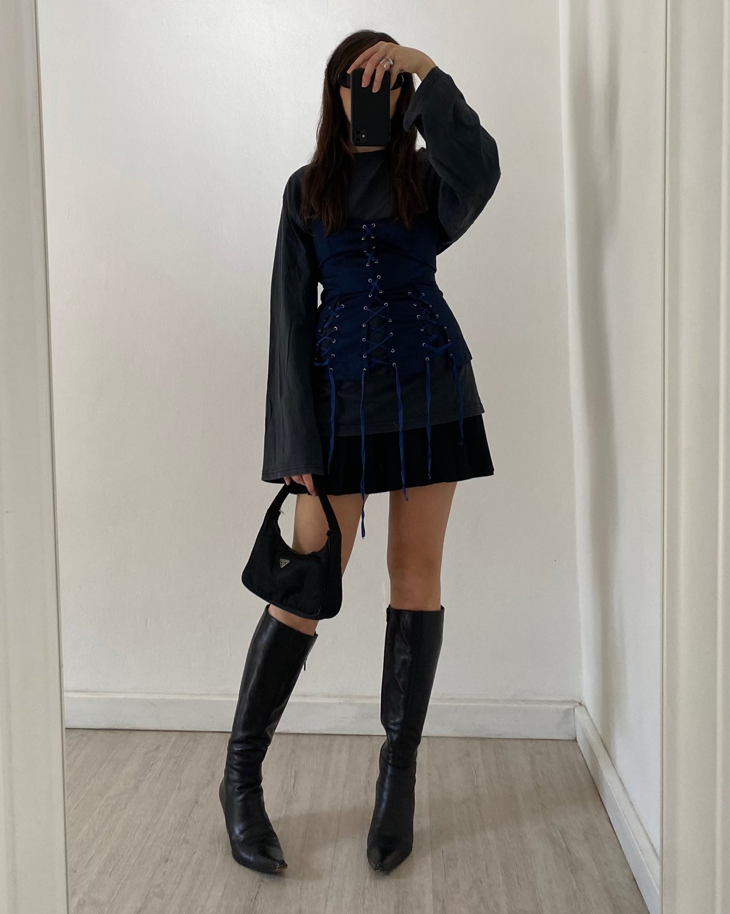 Midnight blue lace up corset