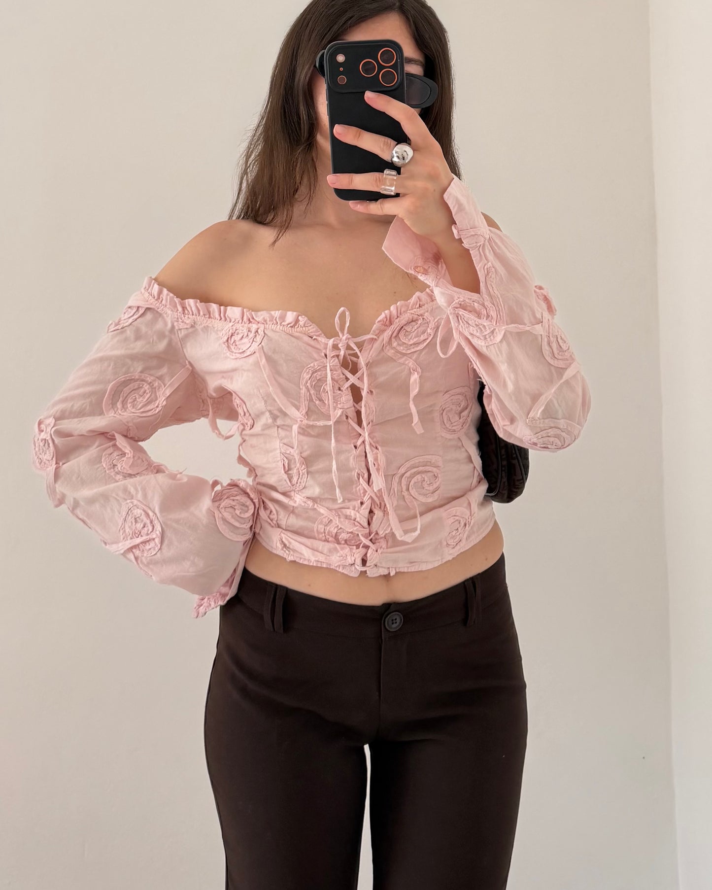 Embroidered baby pink shirt