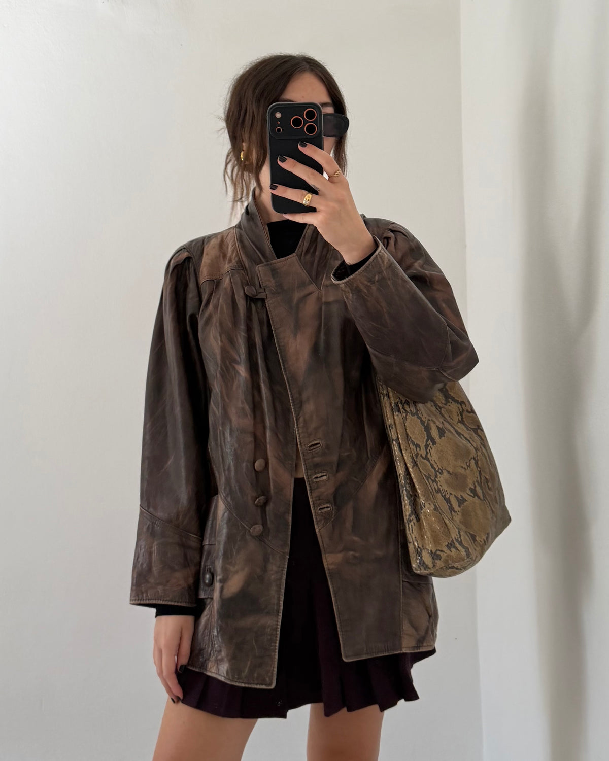 Distressed leather jacket