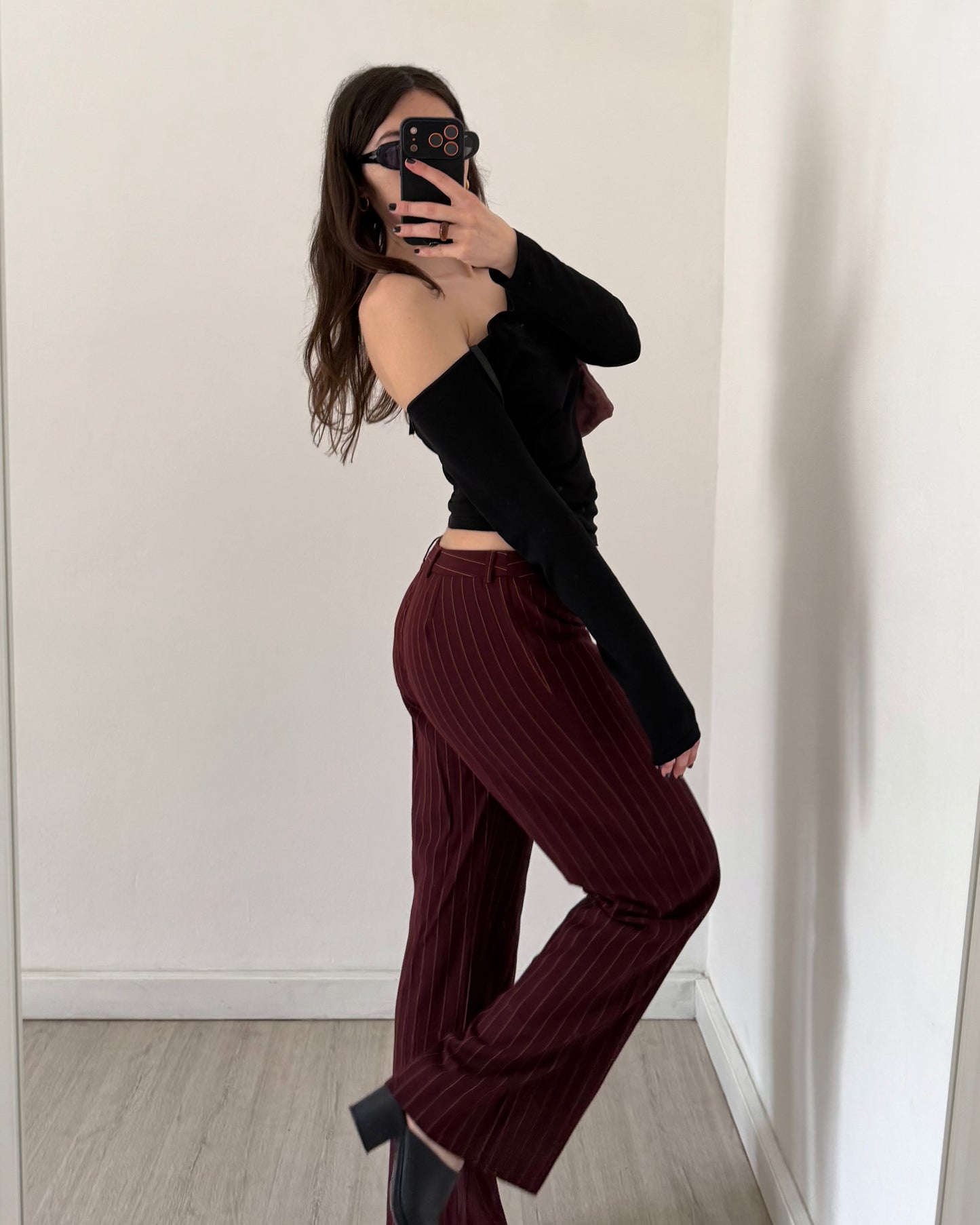 Pinstripe low rise trousers