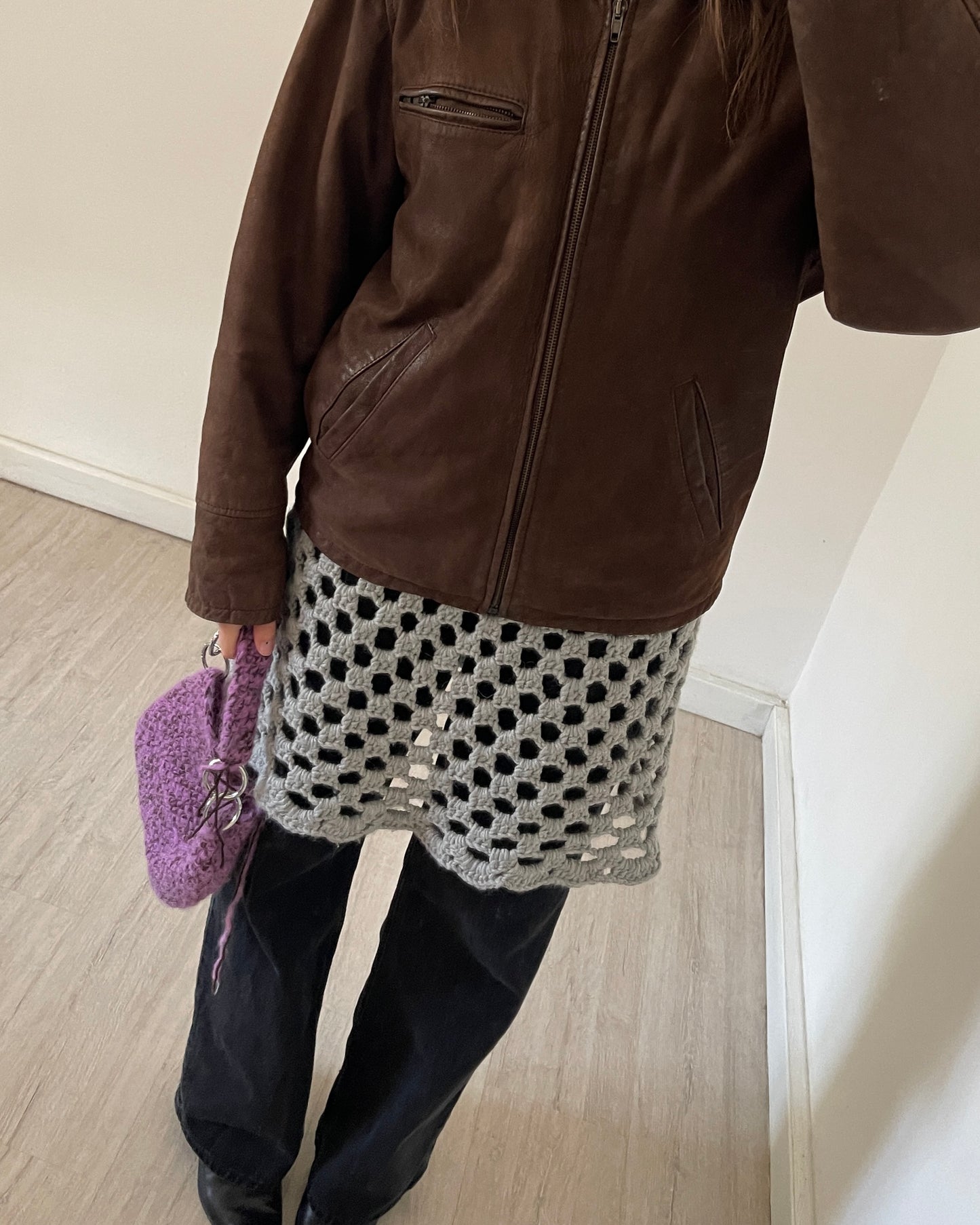 Brown leather bomber jacket