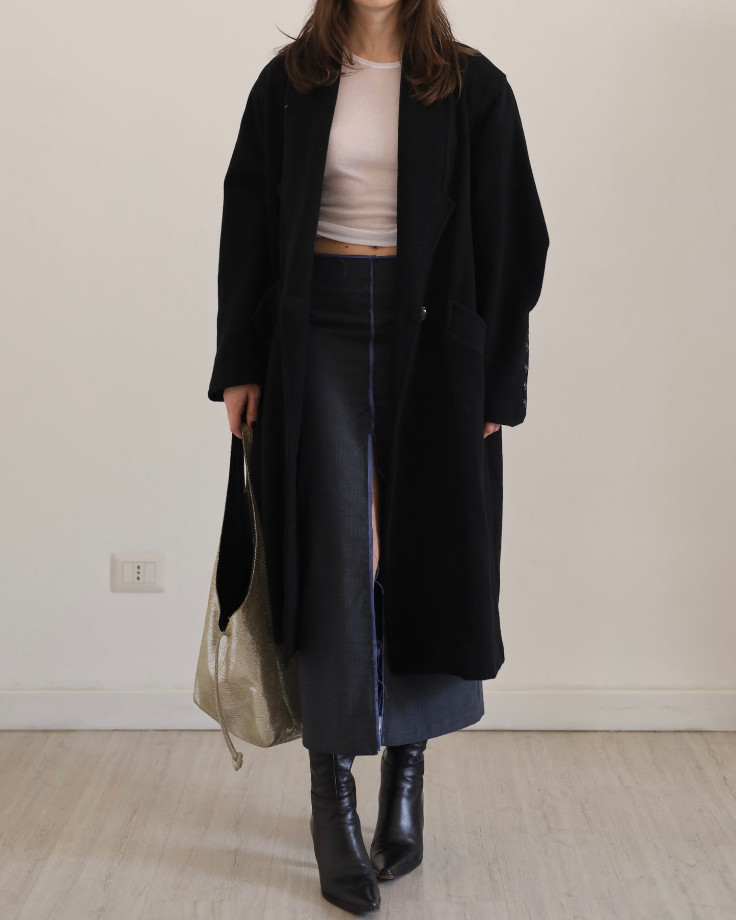 Wool double-breasted long coat