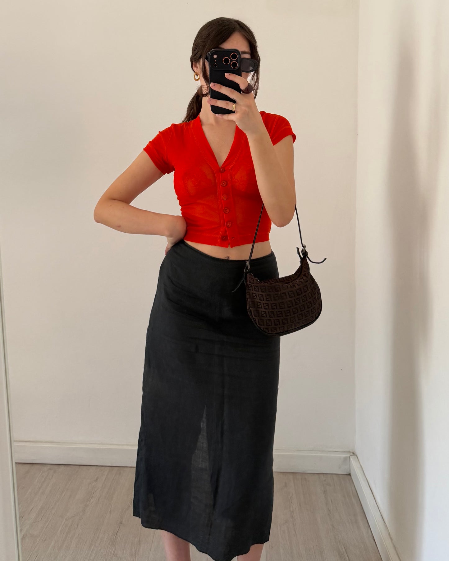 Linen midi skirt