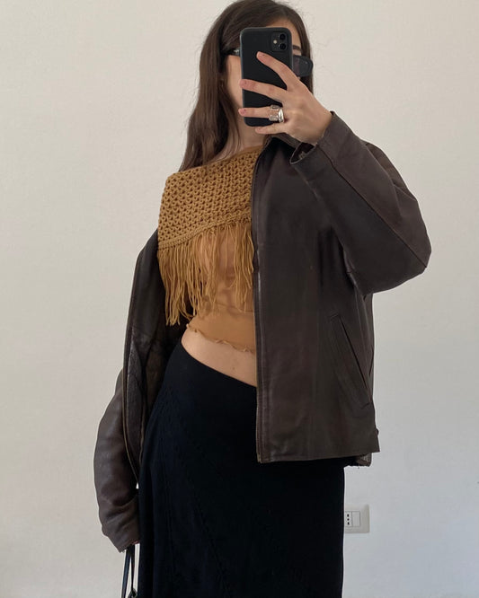 Sheer fringed micro mesh top