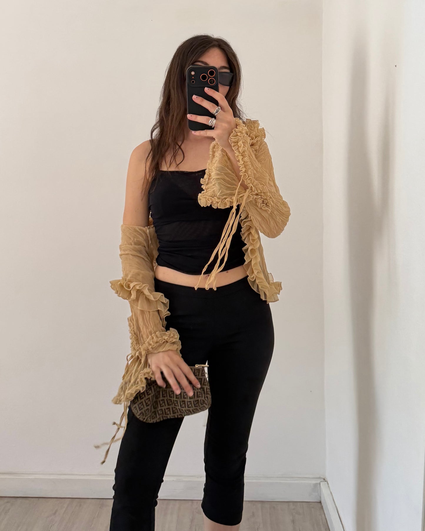 Crinkle sheer long sleeves top