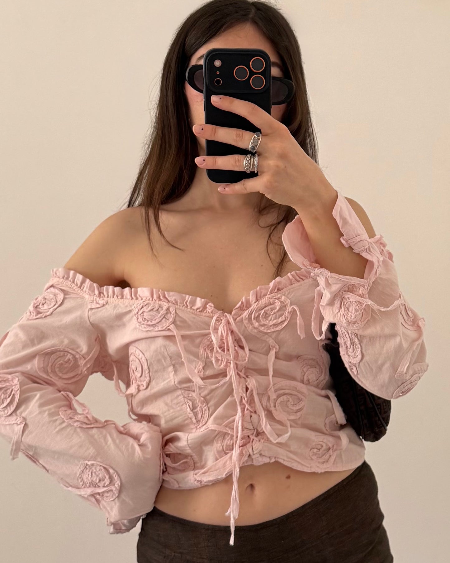 Embroidered baby pink shirt