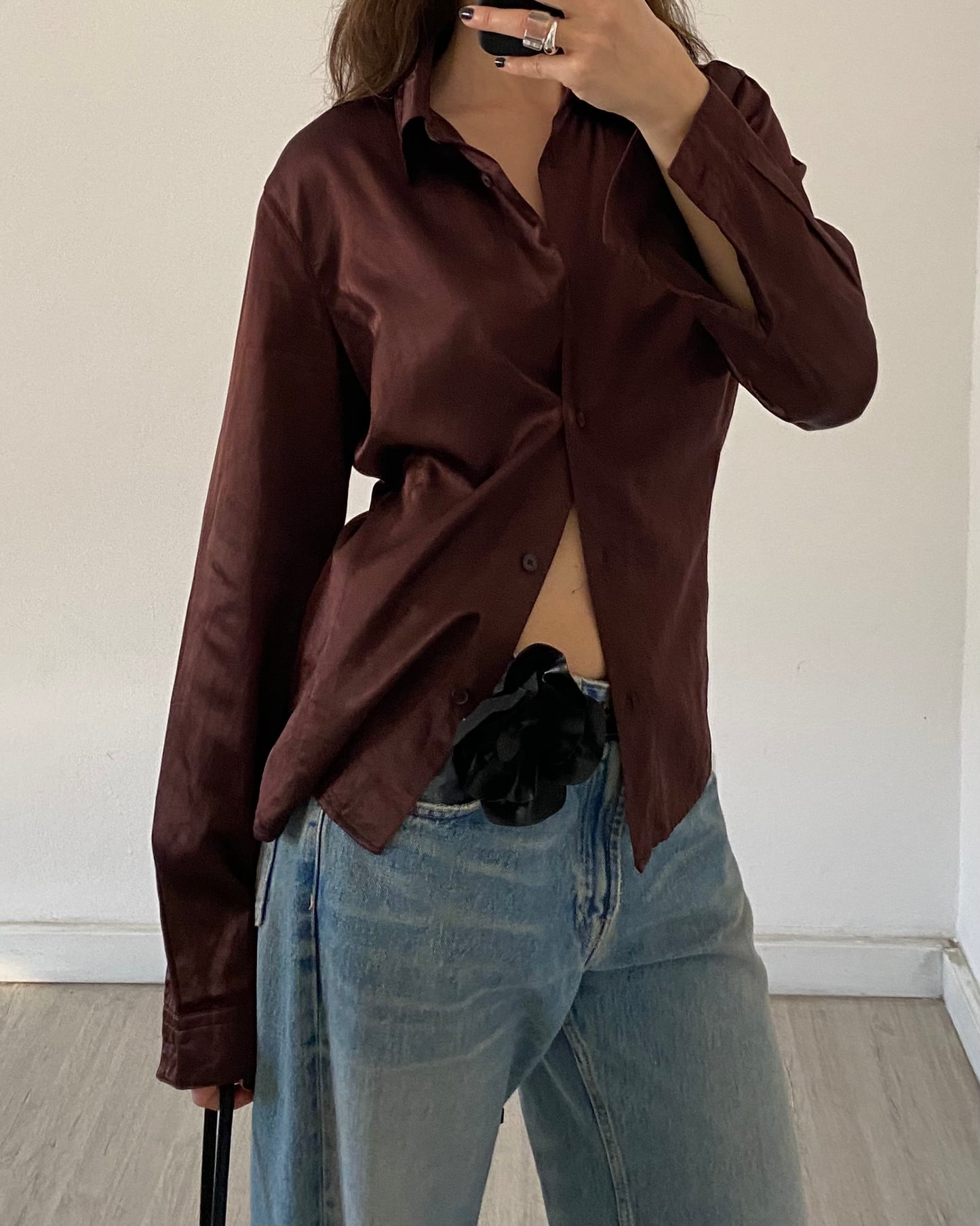 Brown satin shirt