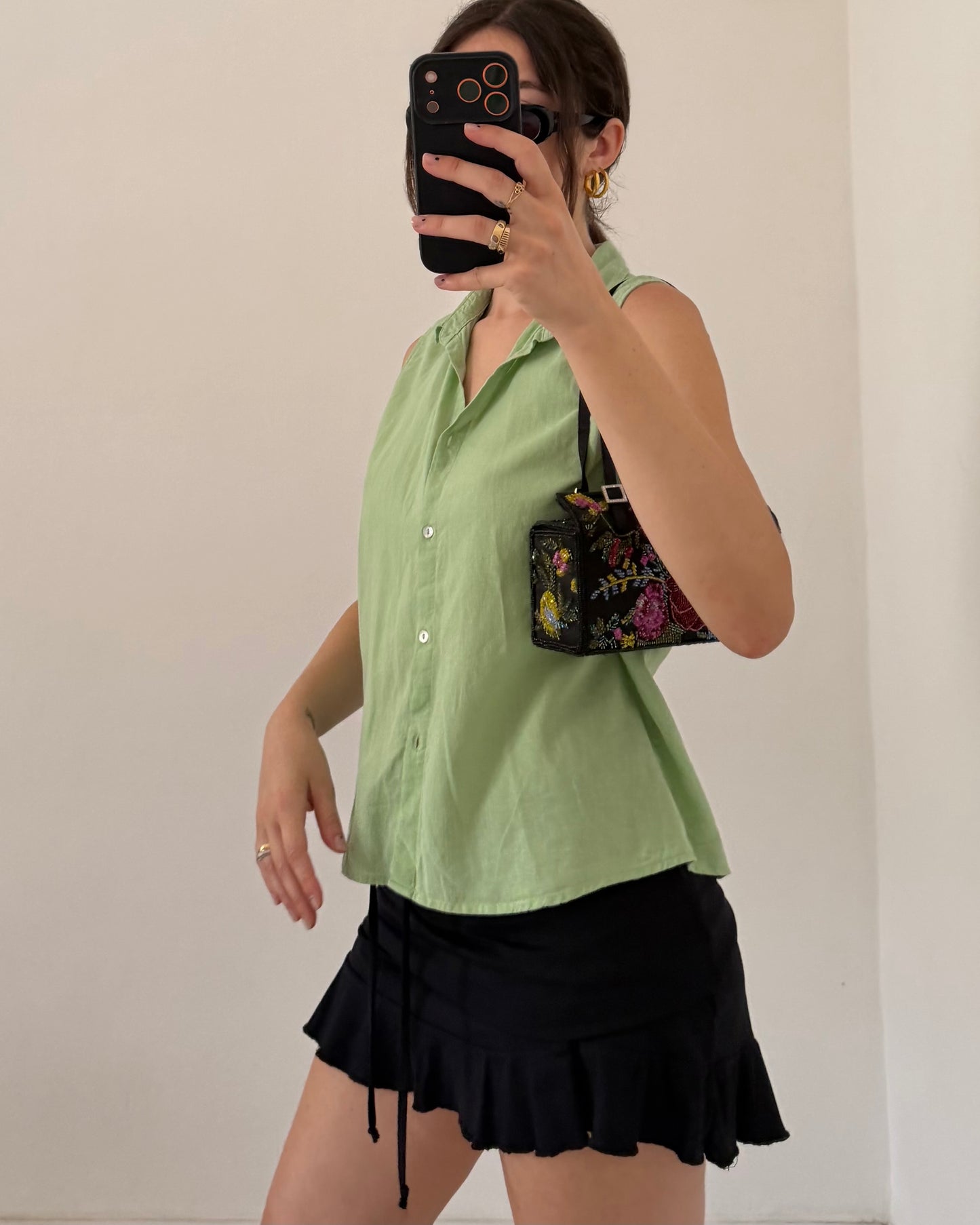 Green linen top