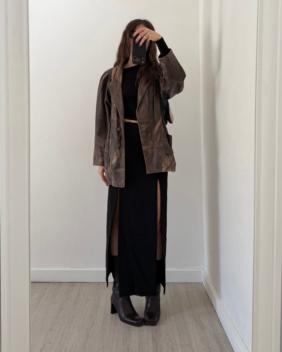 Distressed leather jacket