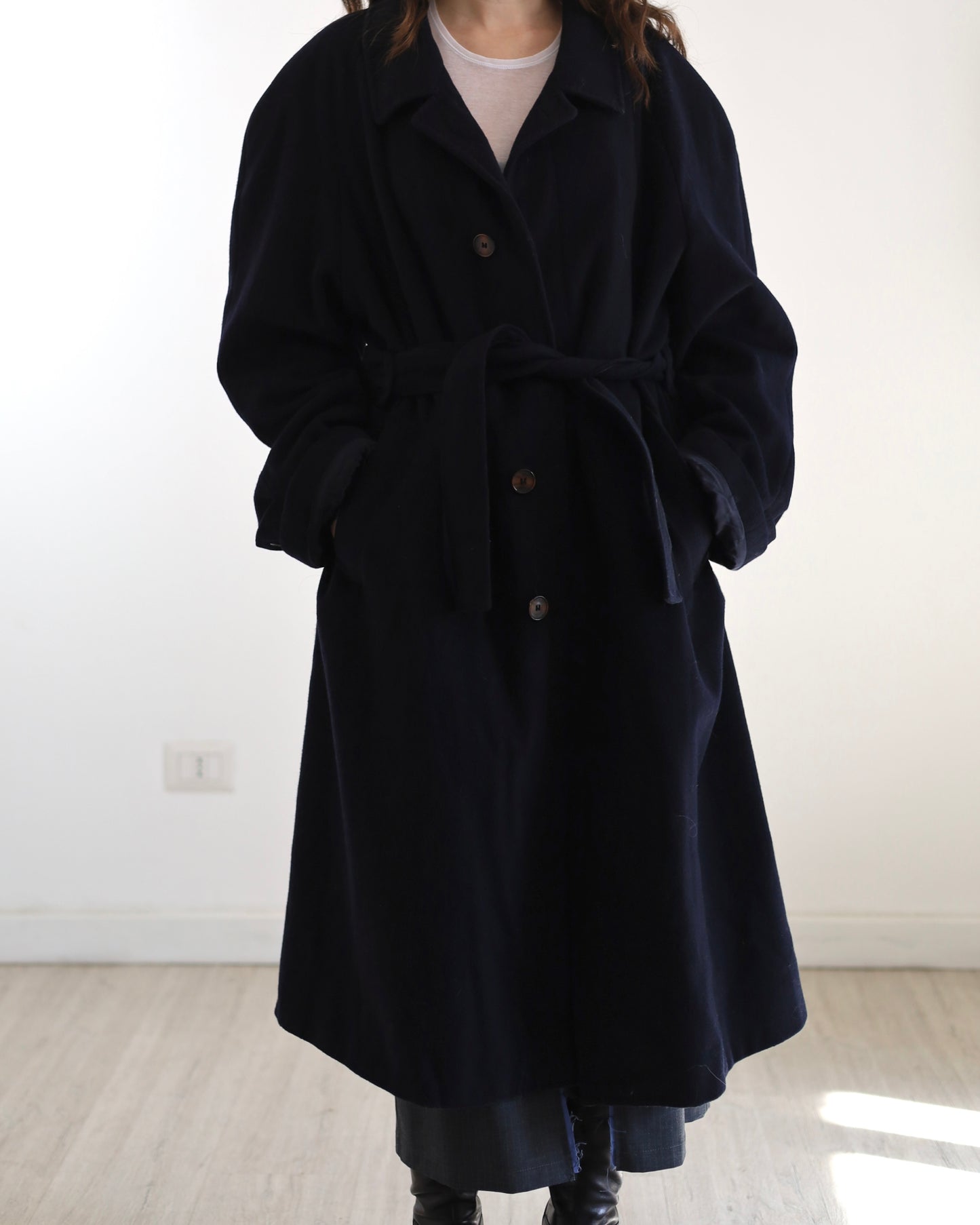 Navy wool belted coat