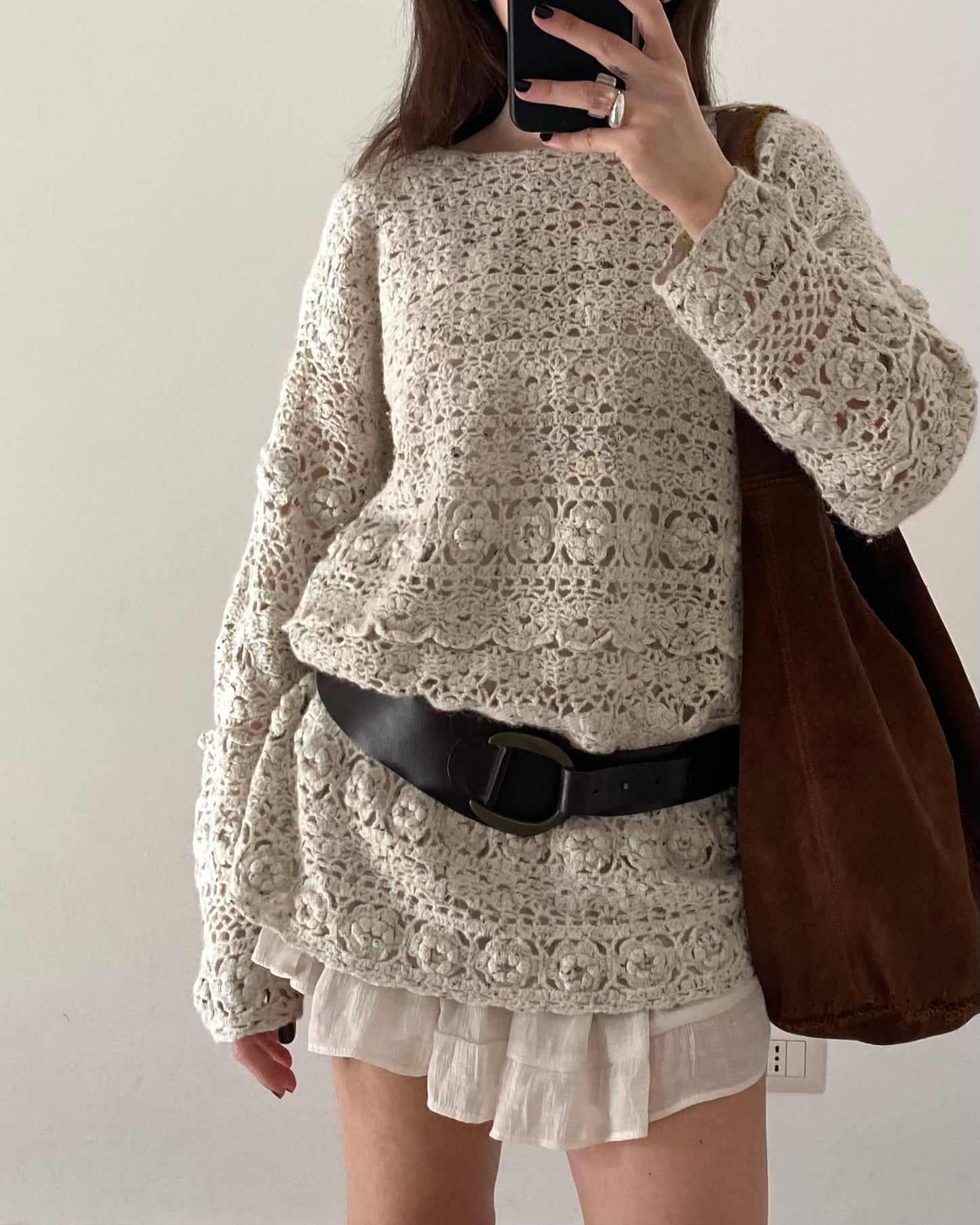 Openwork long knit jumper