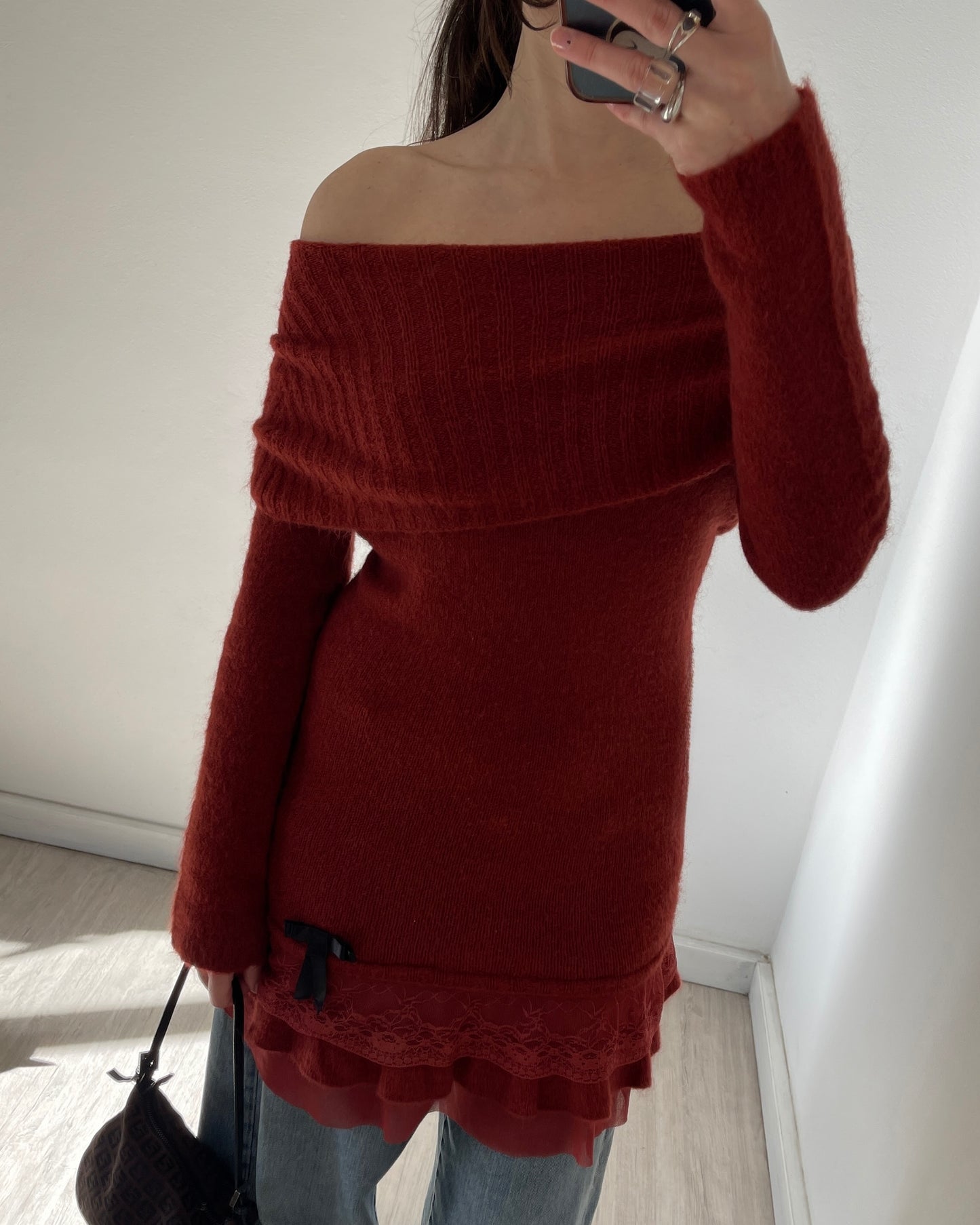Knit dress with lace volants