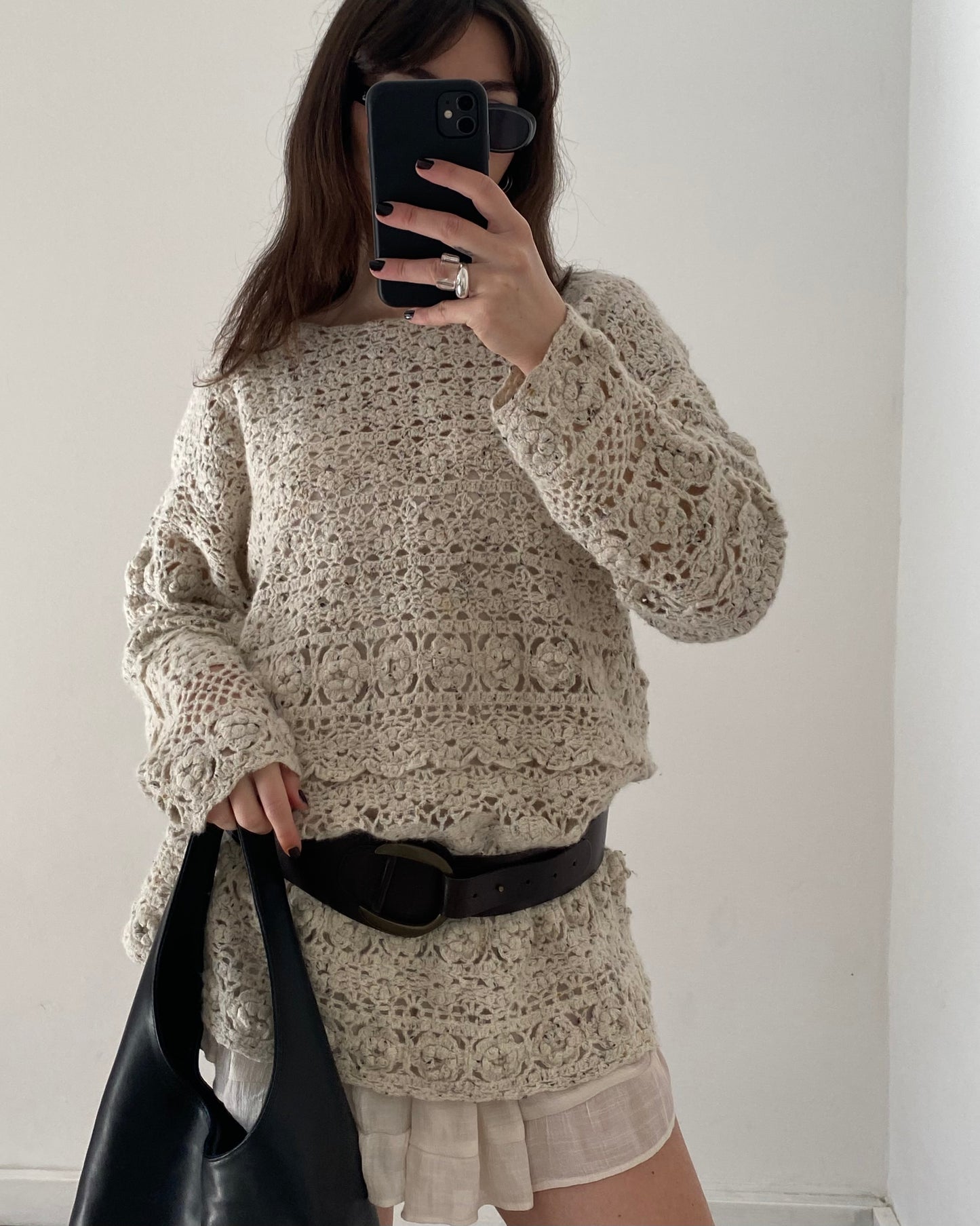 Openwork long knit jumper