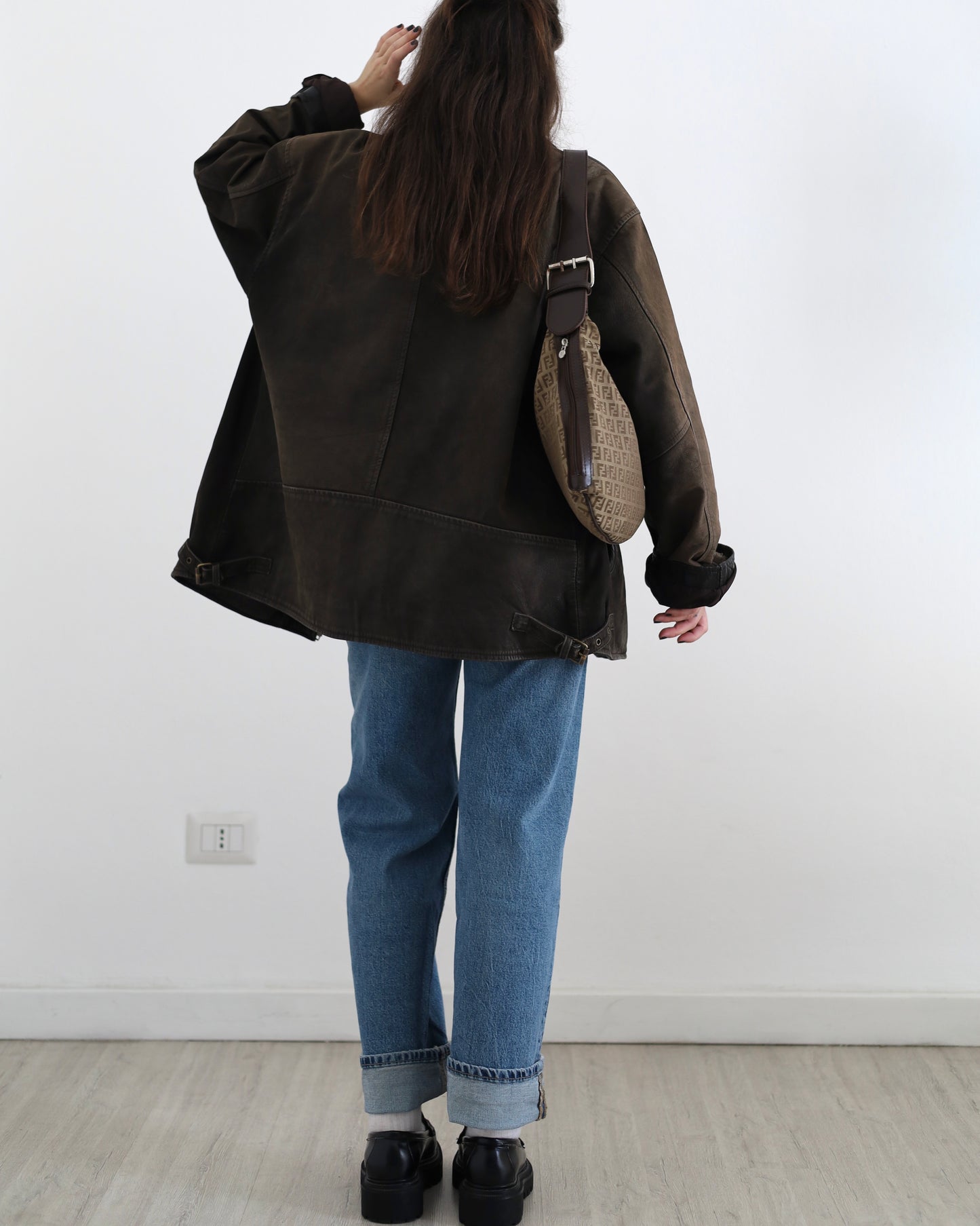 Brown distressed leather jacket