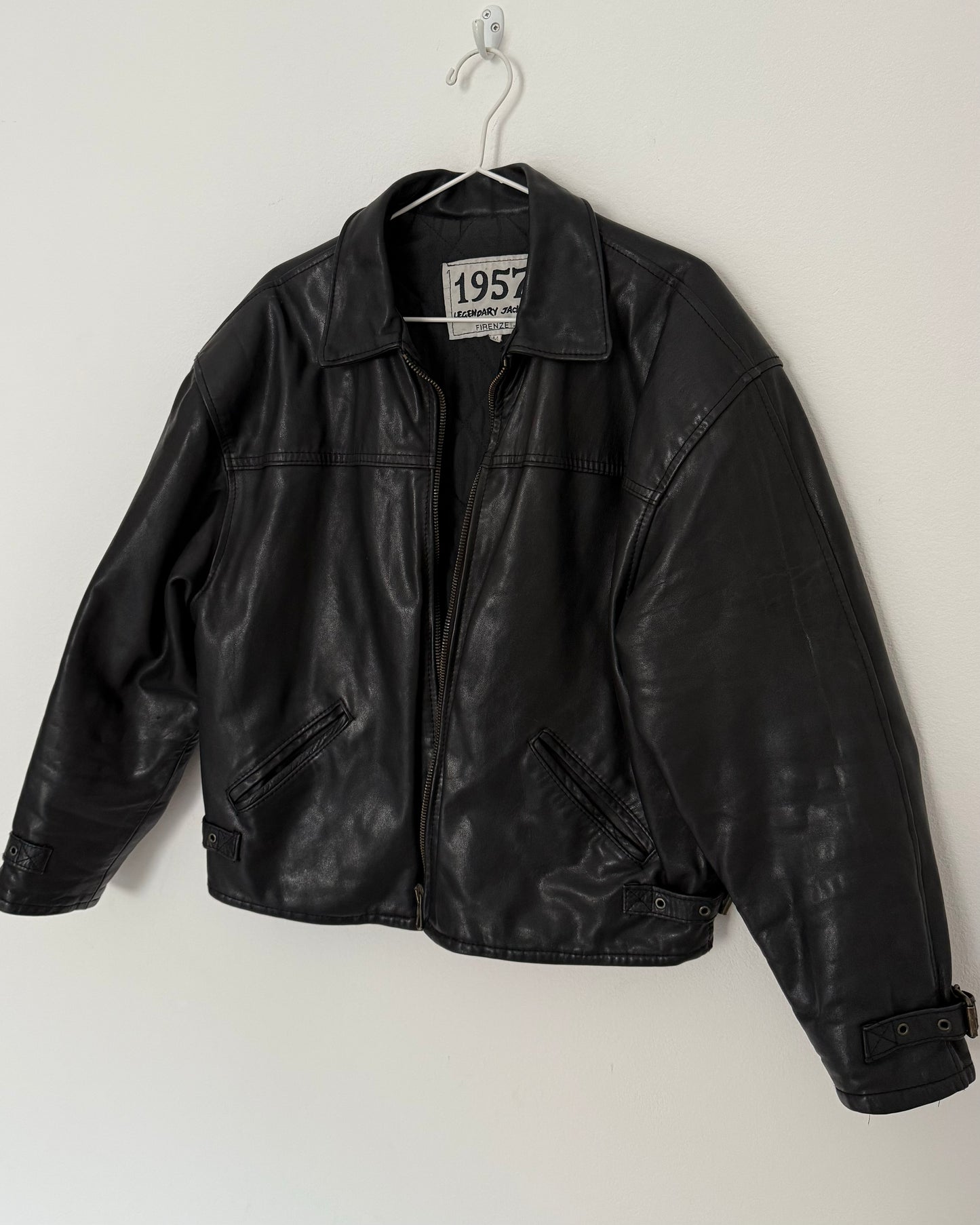 Leather bomber jacket