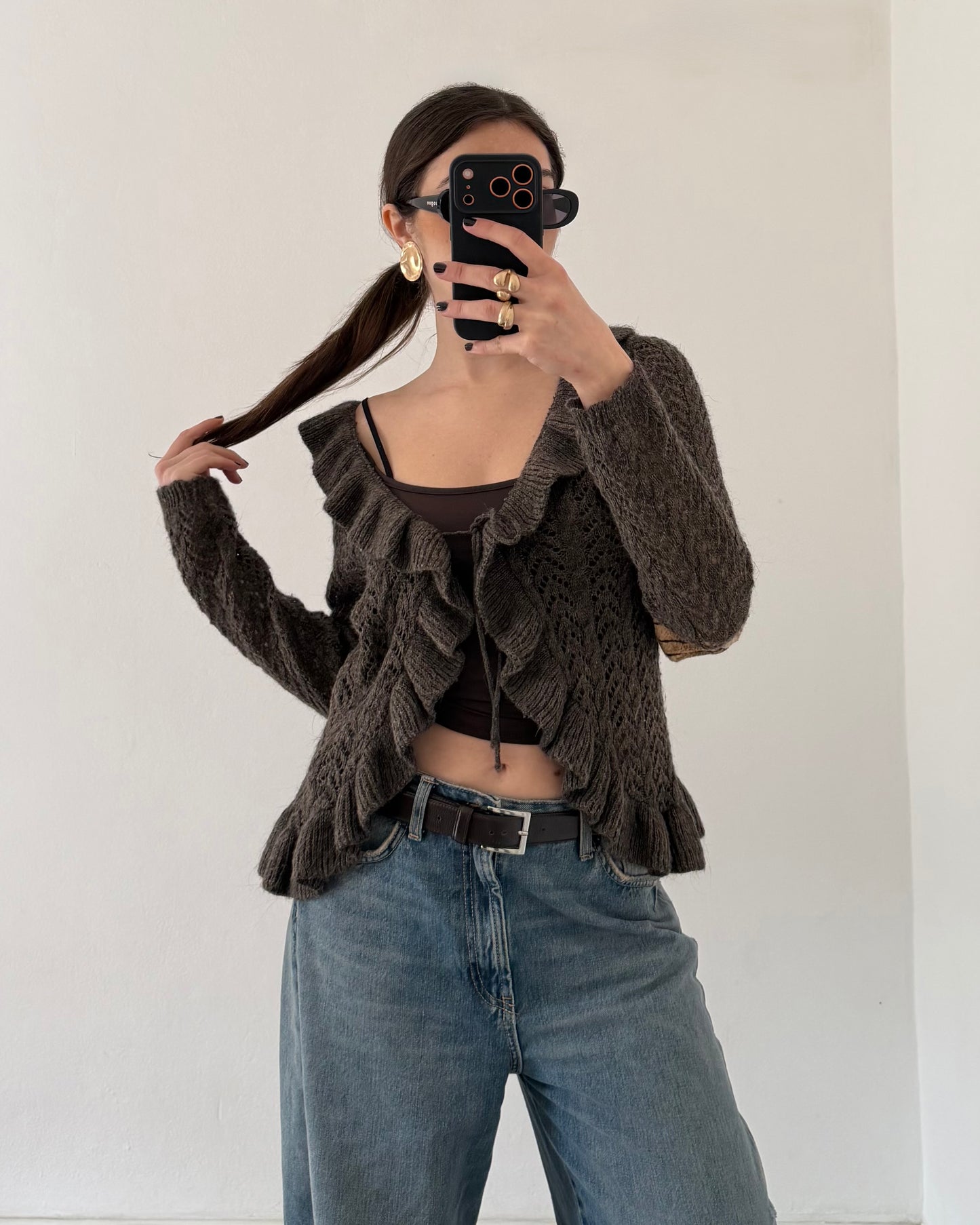 Wool cardigan with volants