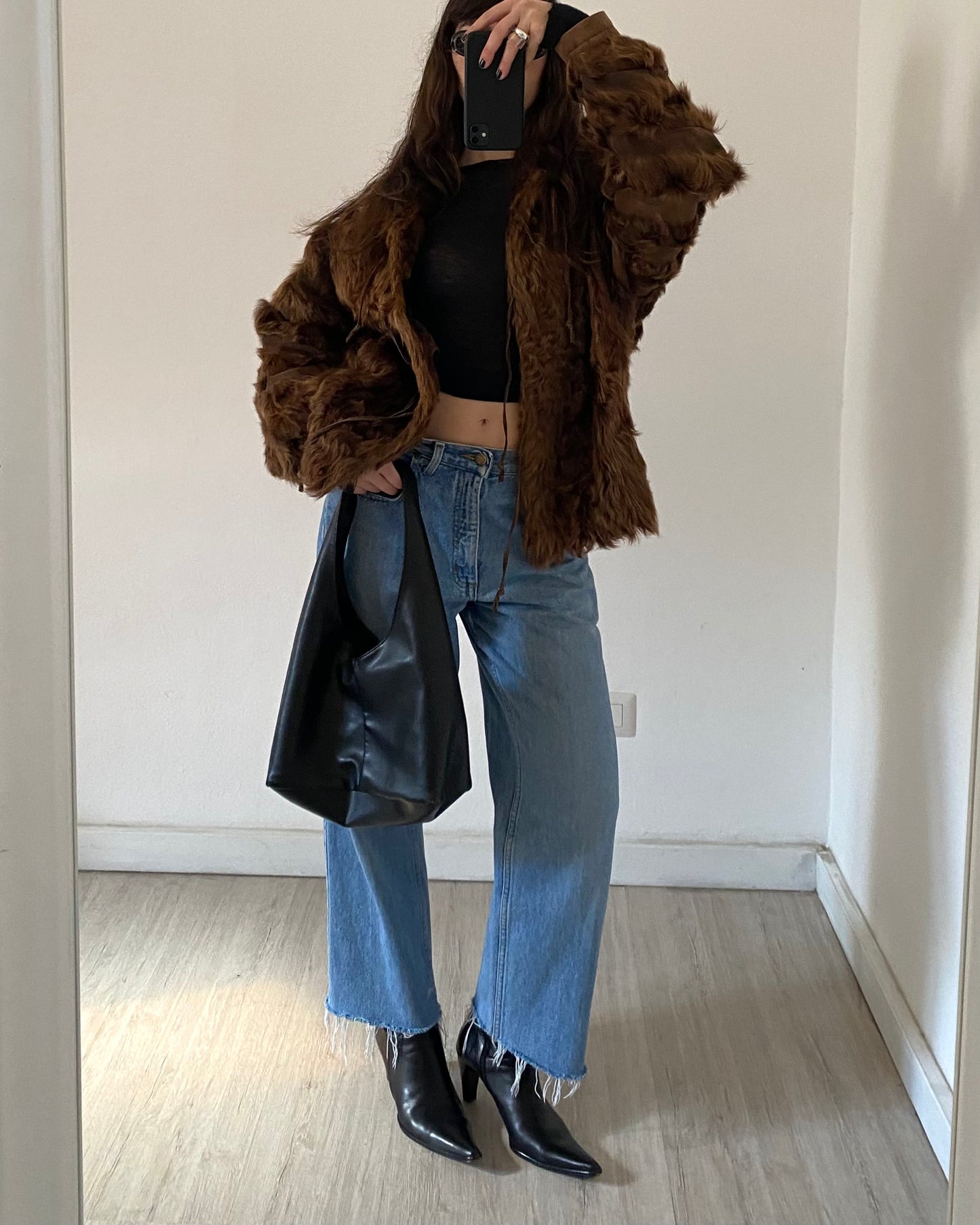 Leather jacket with fur