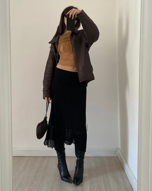 Sheer fringed micro mesh top