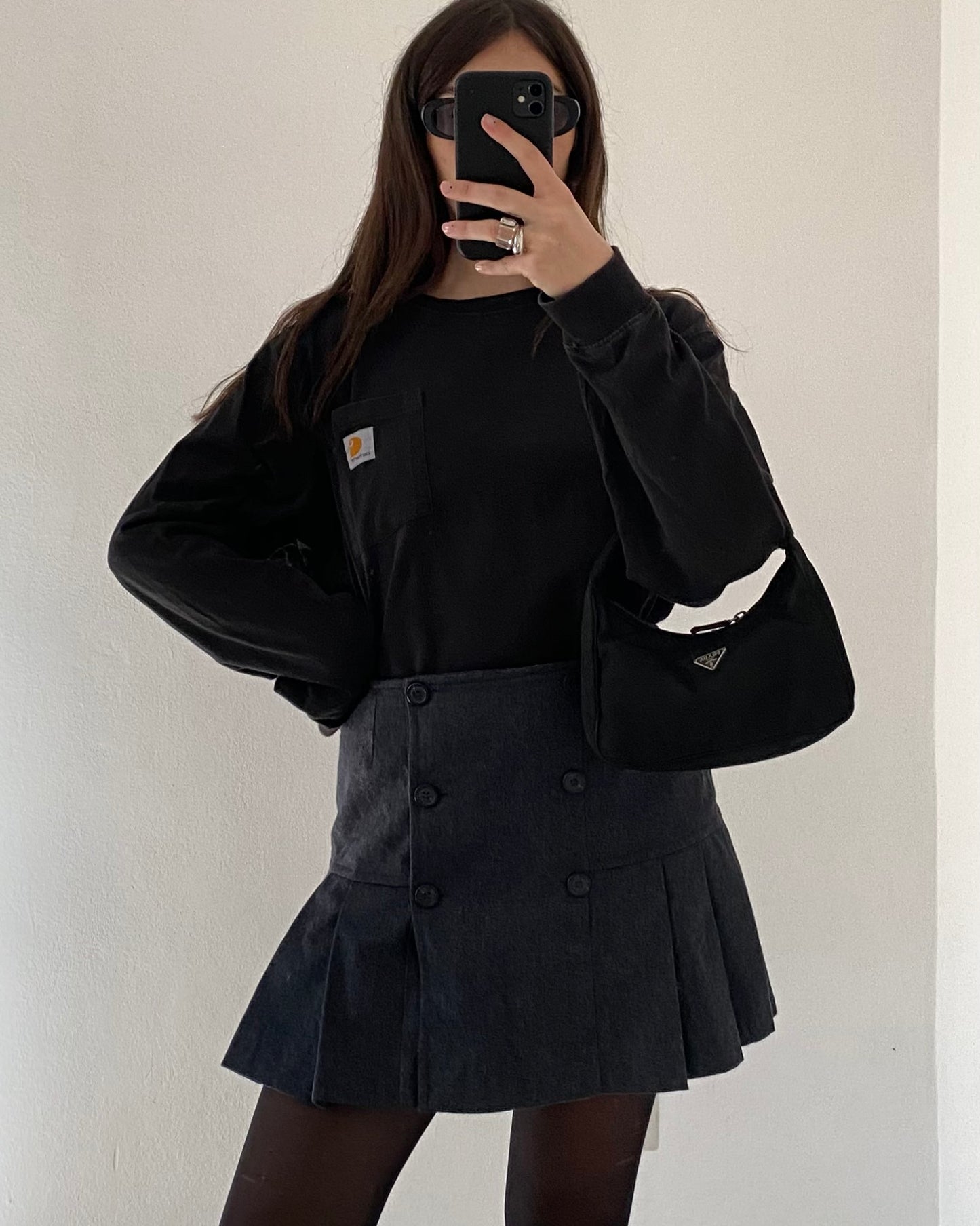 Wool pleated mini skirt