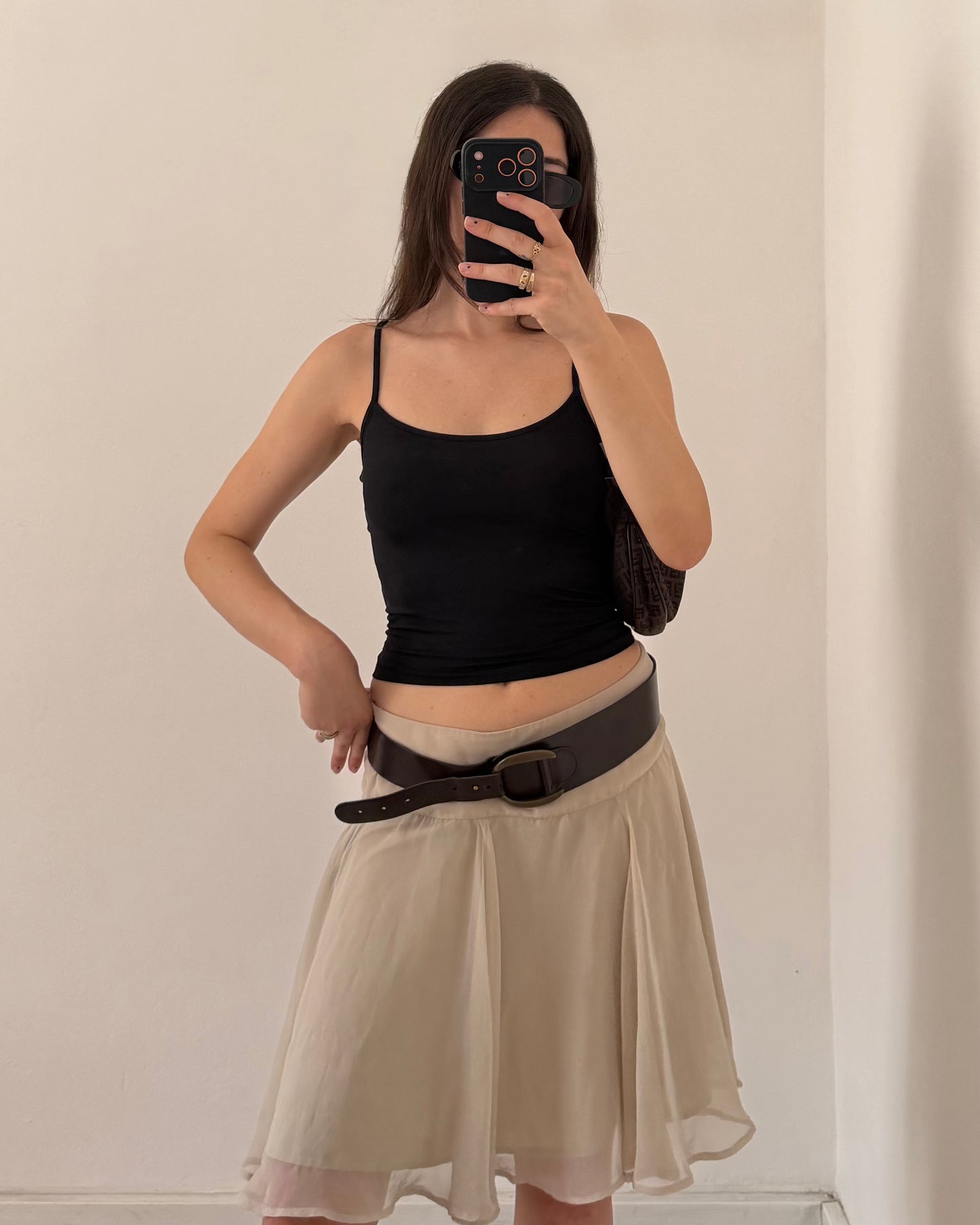 00s beige chiffon skirt