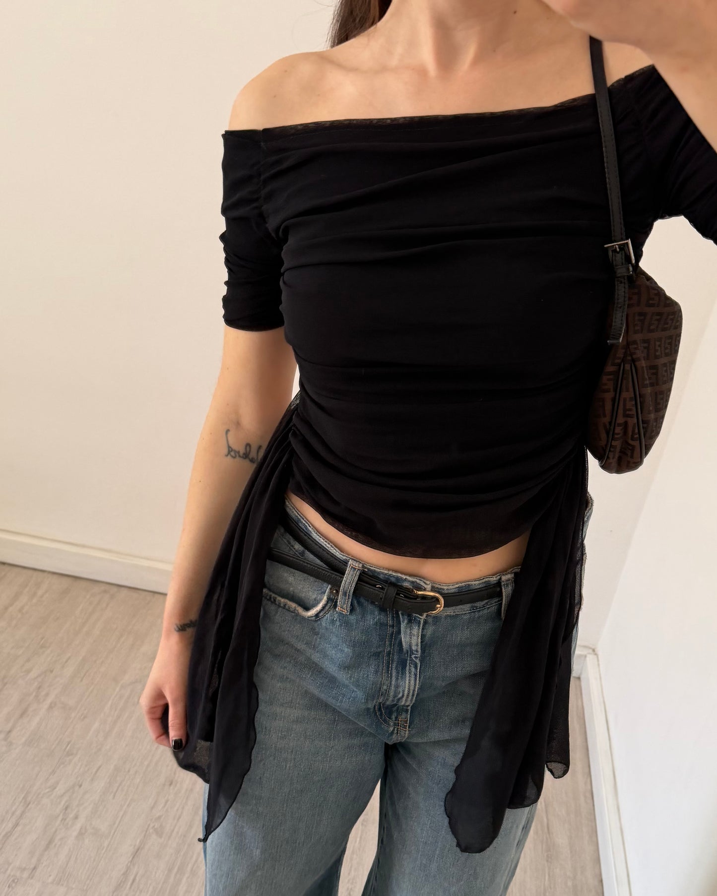 Off the shoulder tulle top