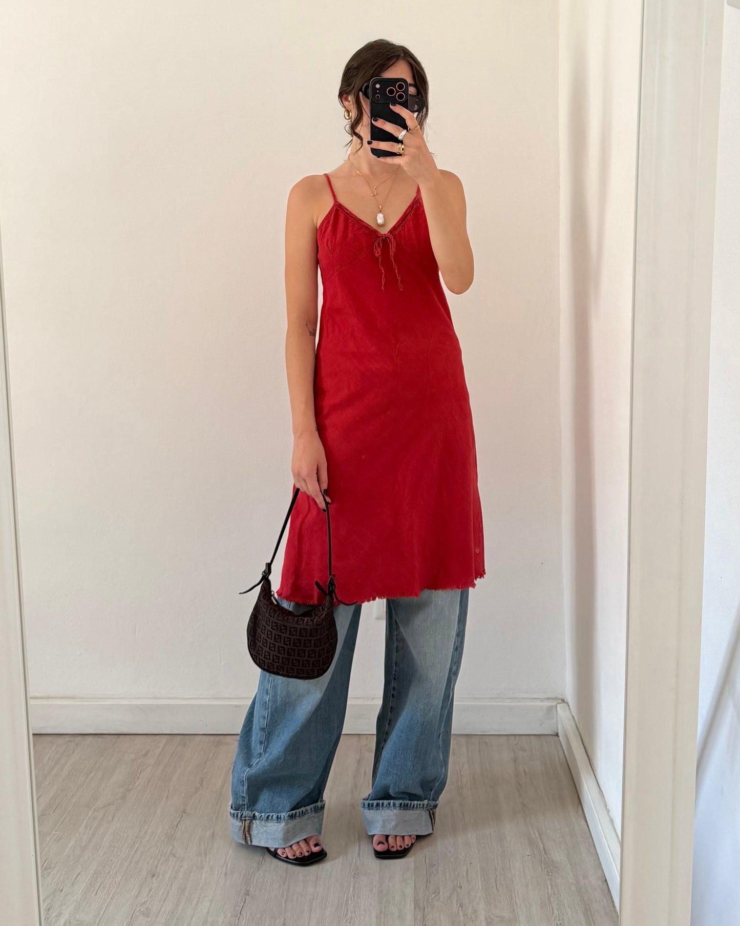 Linen red mini dress