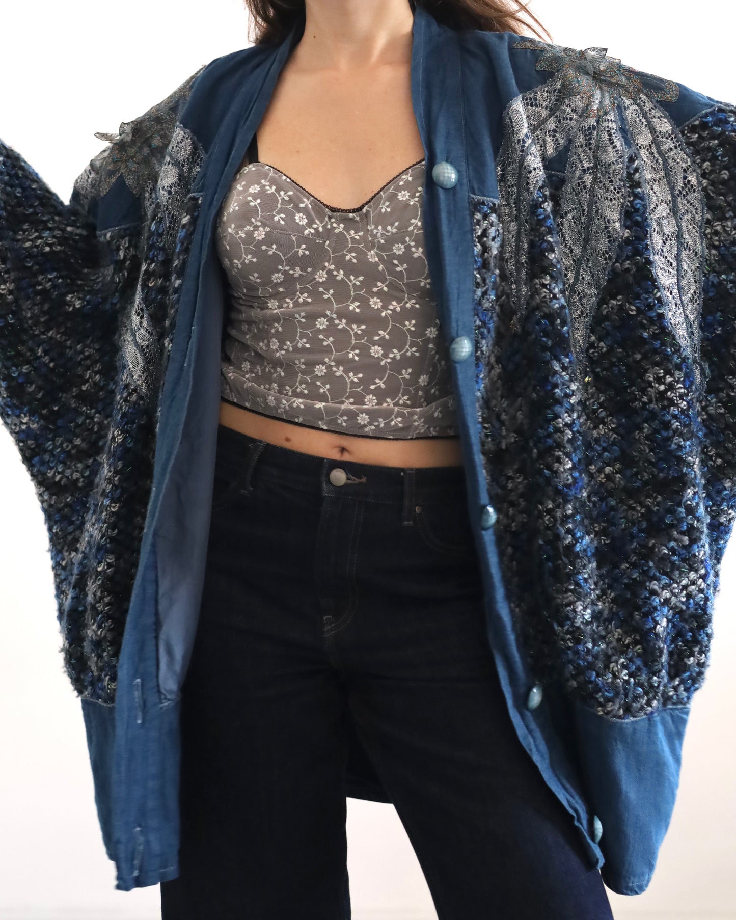 Lurex&denim cardigan