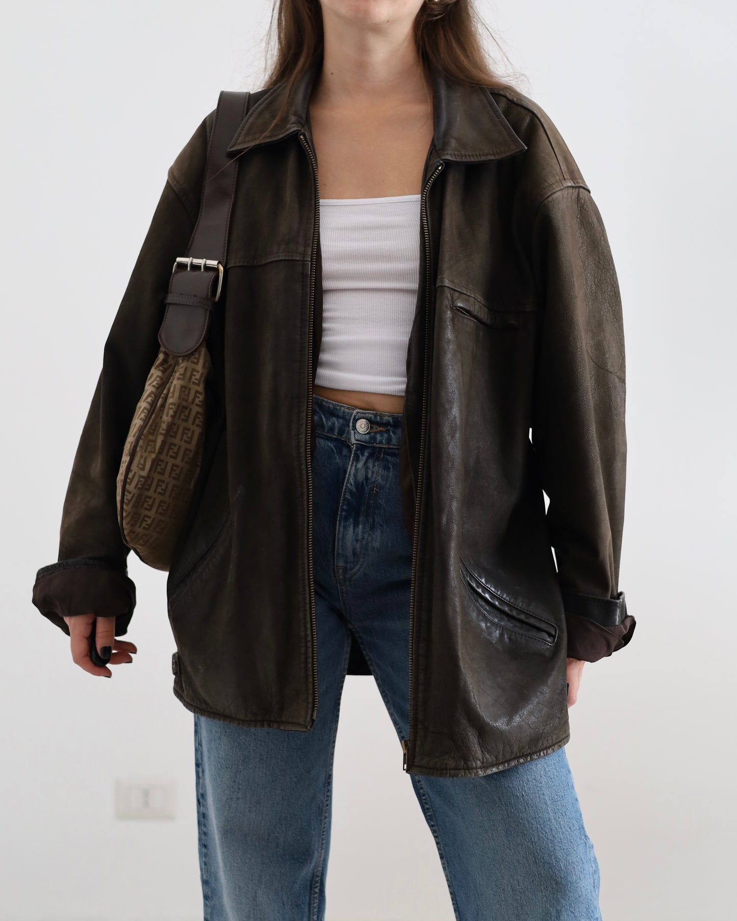 Brown distressed leather jacket