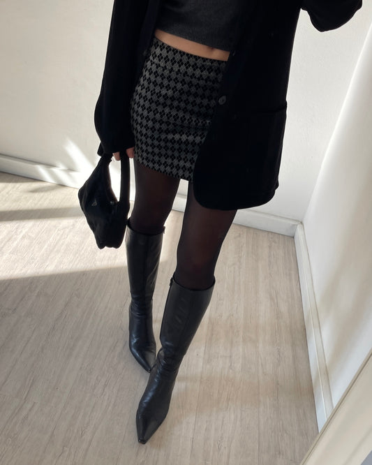 Velvet argyle mini skirt