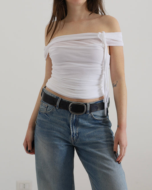 Micro tulle ruched top