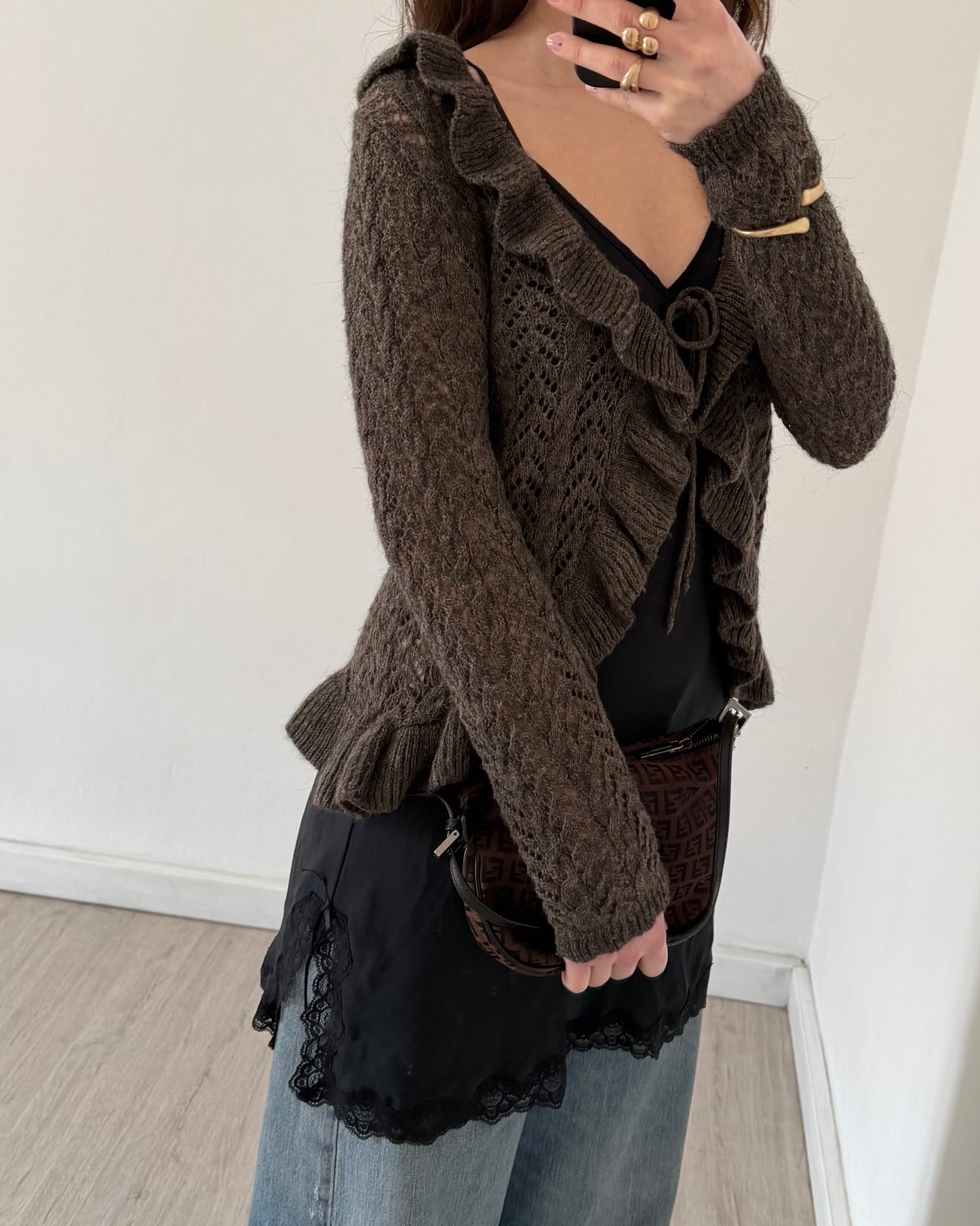 Wool cardigan with volants