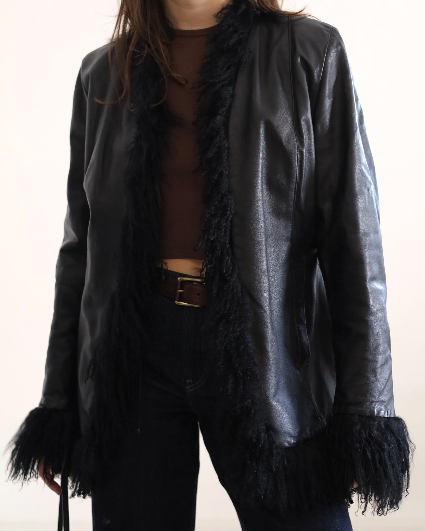 Black leather afghan jacket