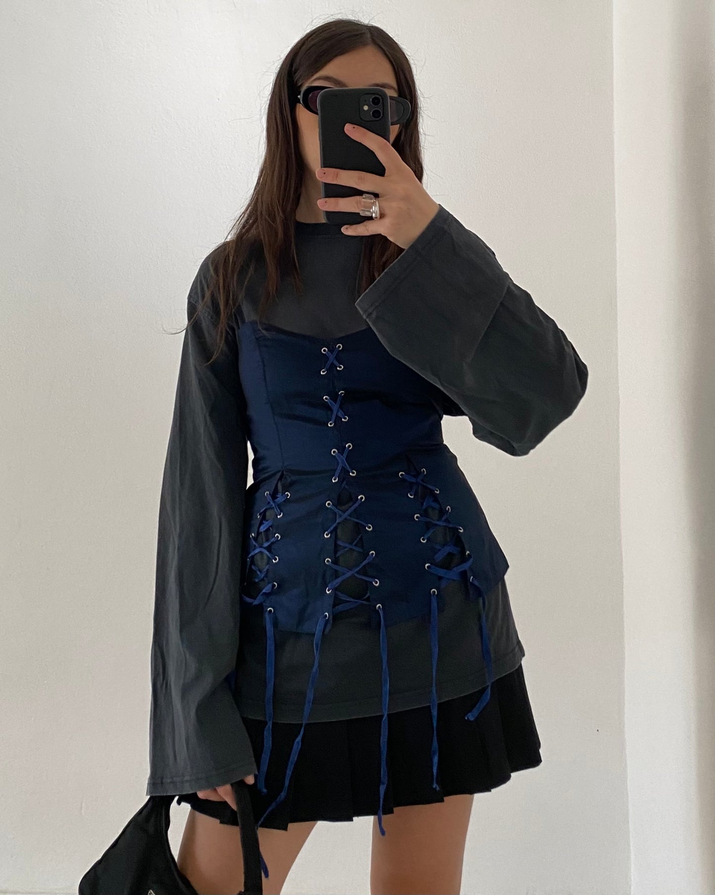 Midnight blue lace up corset
