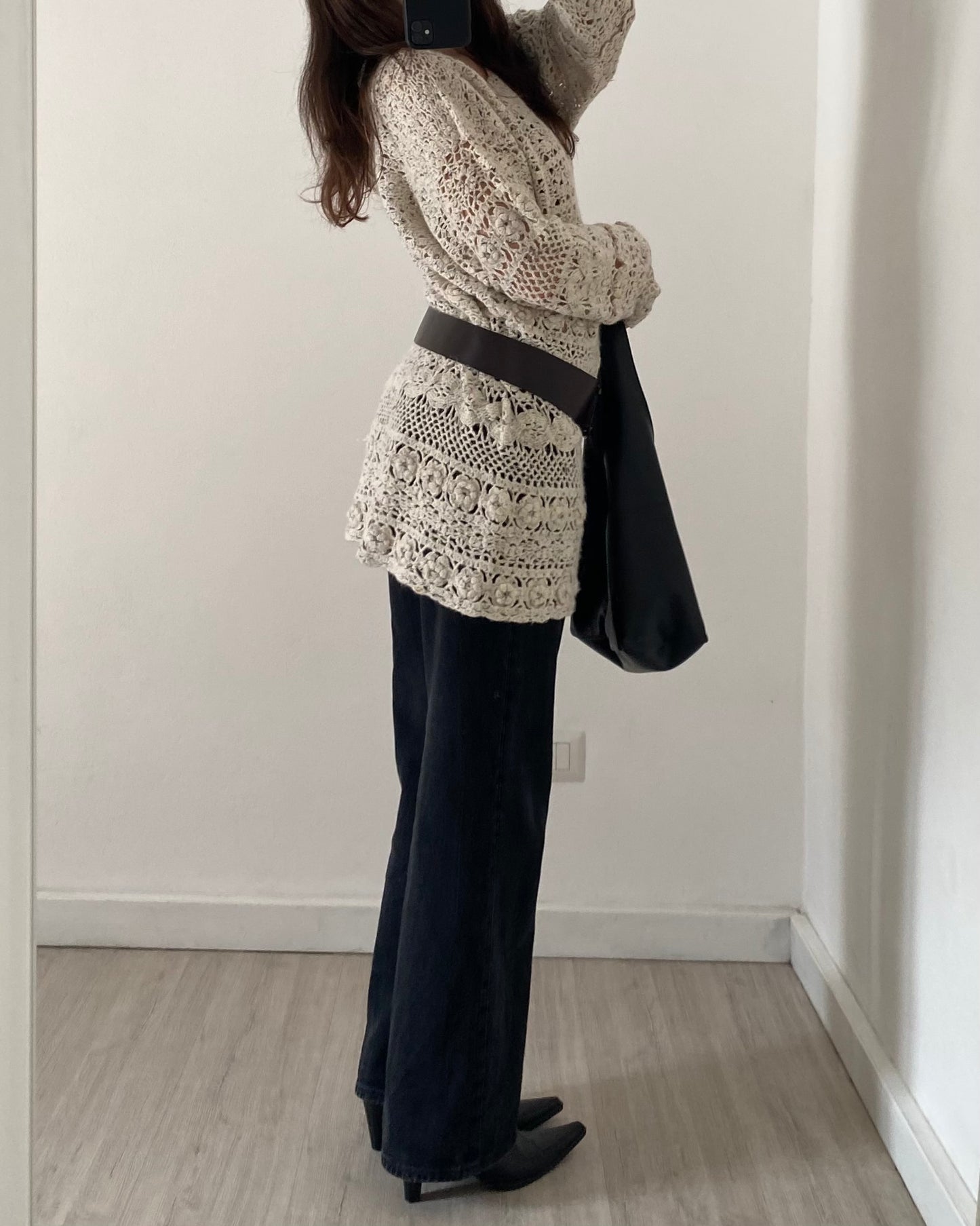 Openwork long knit jumper