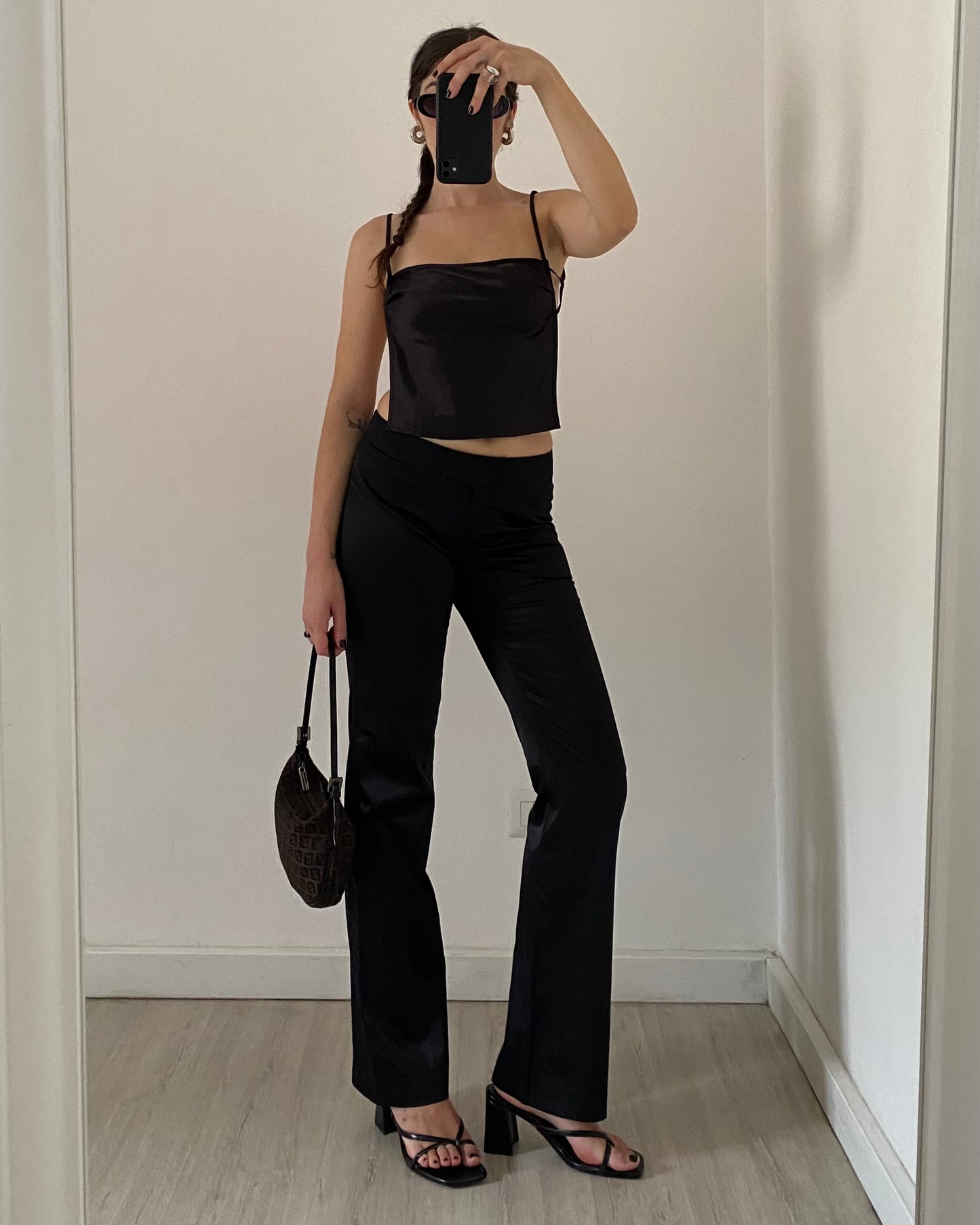 Satin straight leg trousers