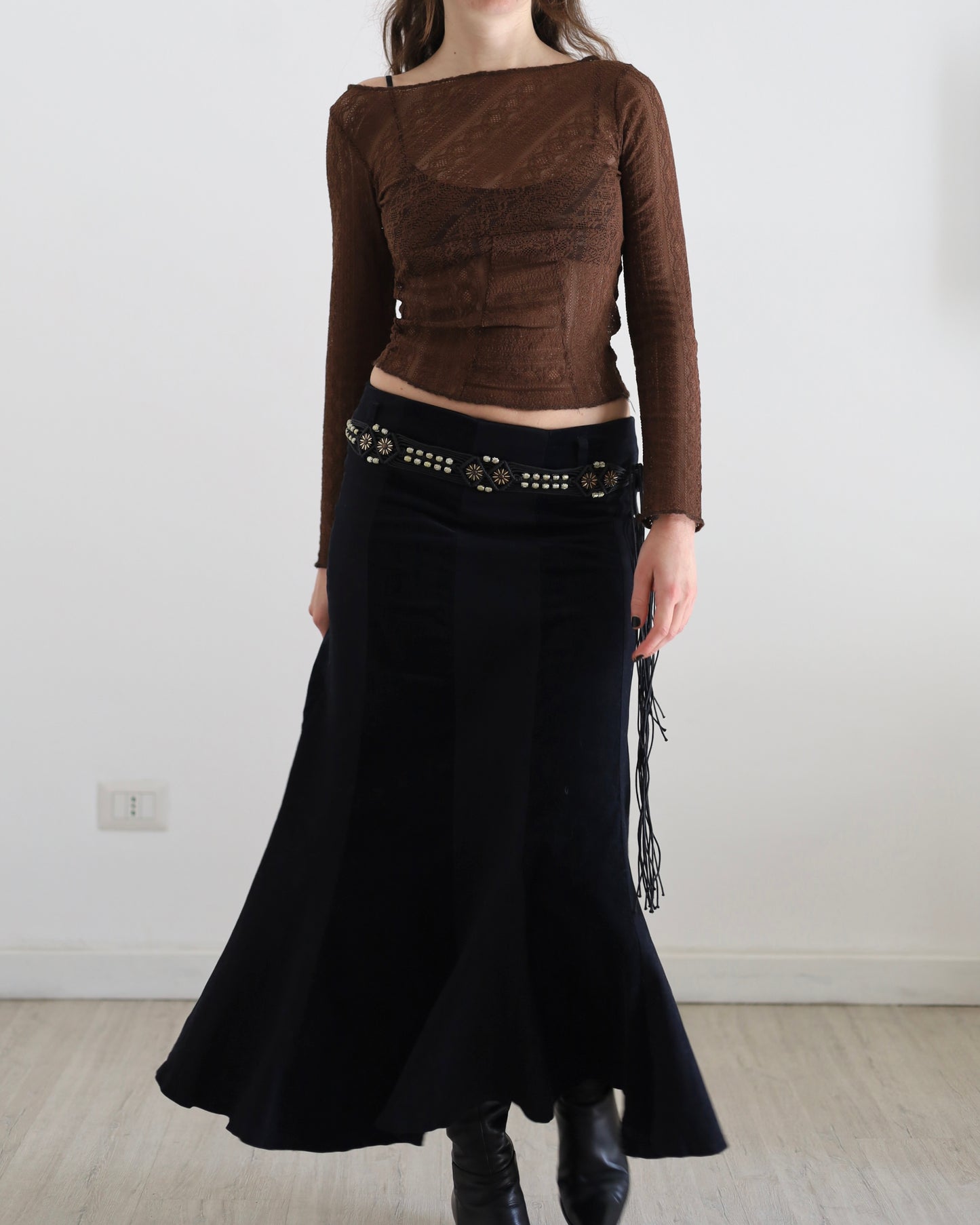 Maxi skirt with embellished belt