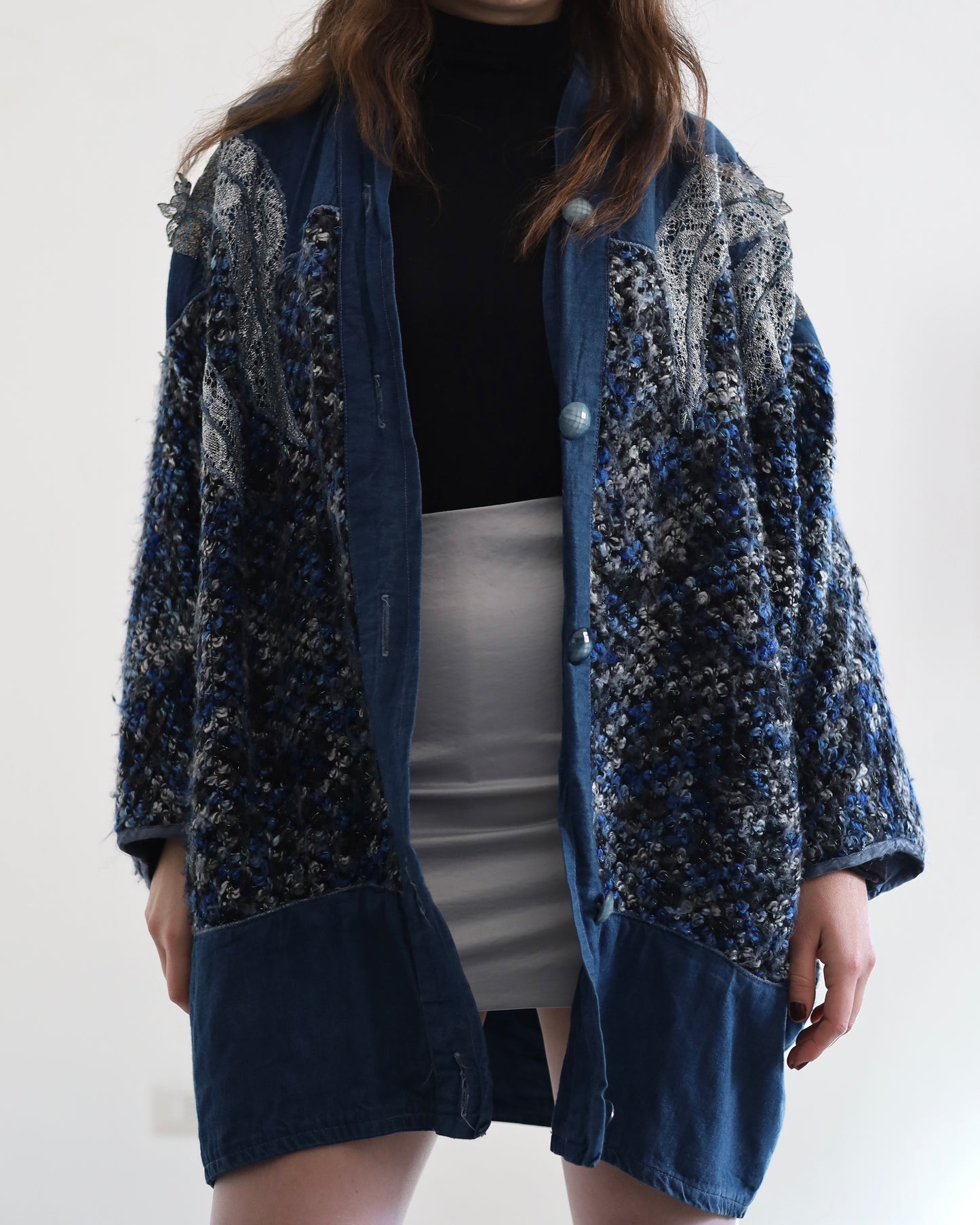 Lurex&denim cardigan