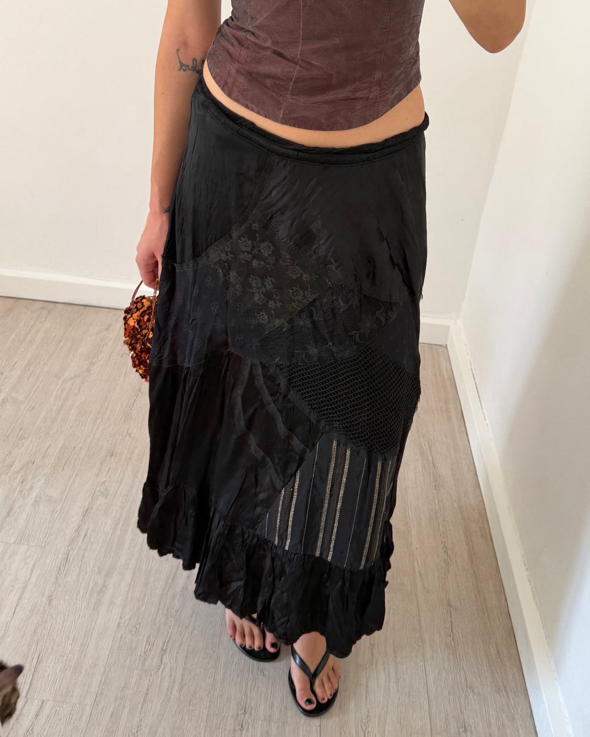 00s patchwork satin maxi skirt