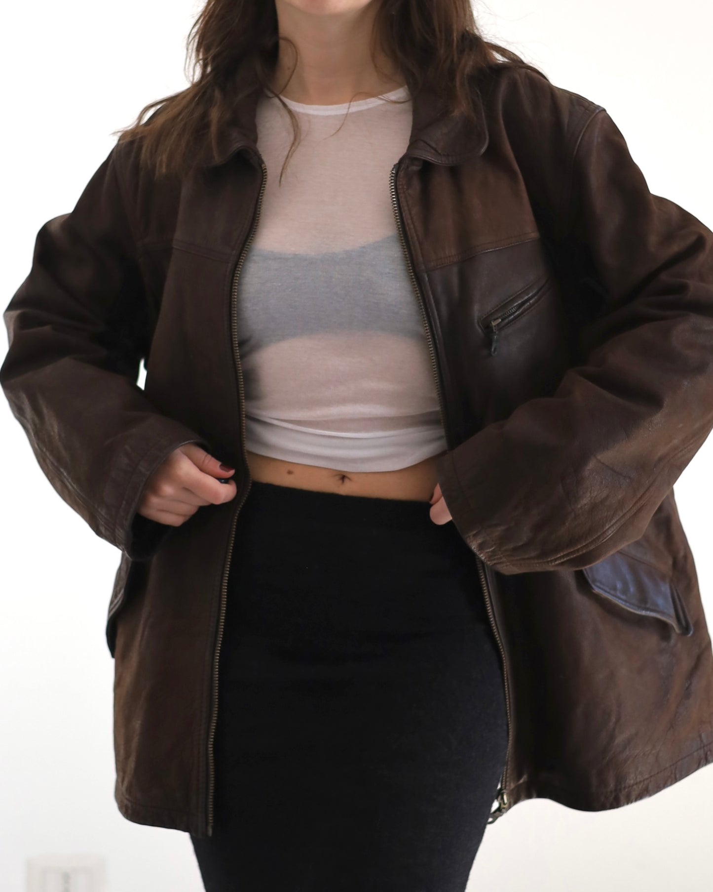 Distressed leather jacket