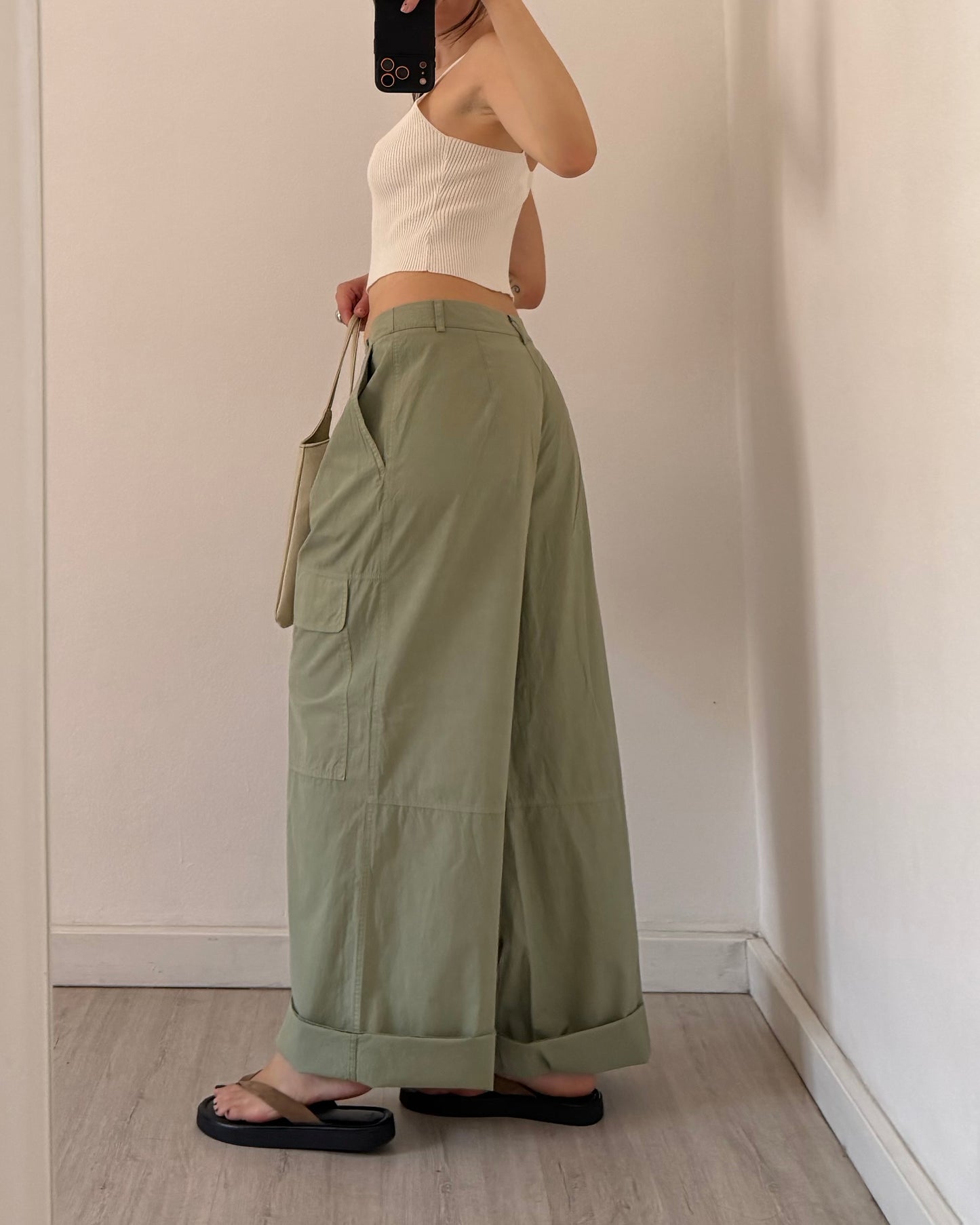 Wide leg cotton trousers