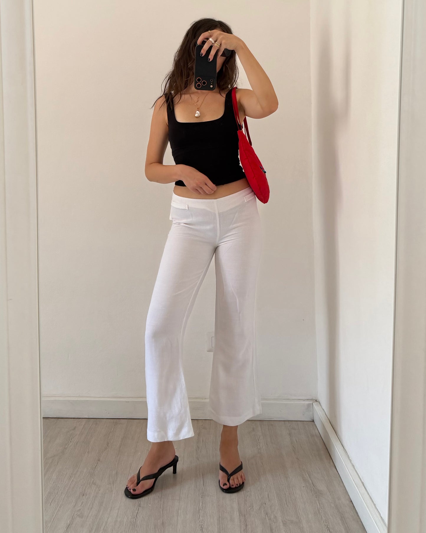 White linen cropped trousers