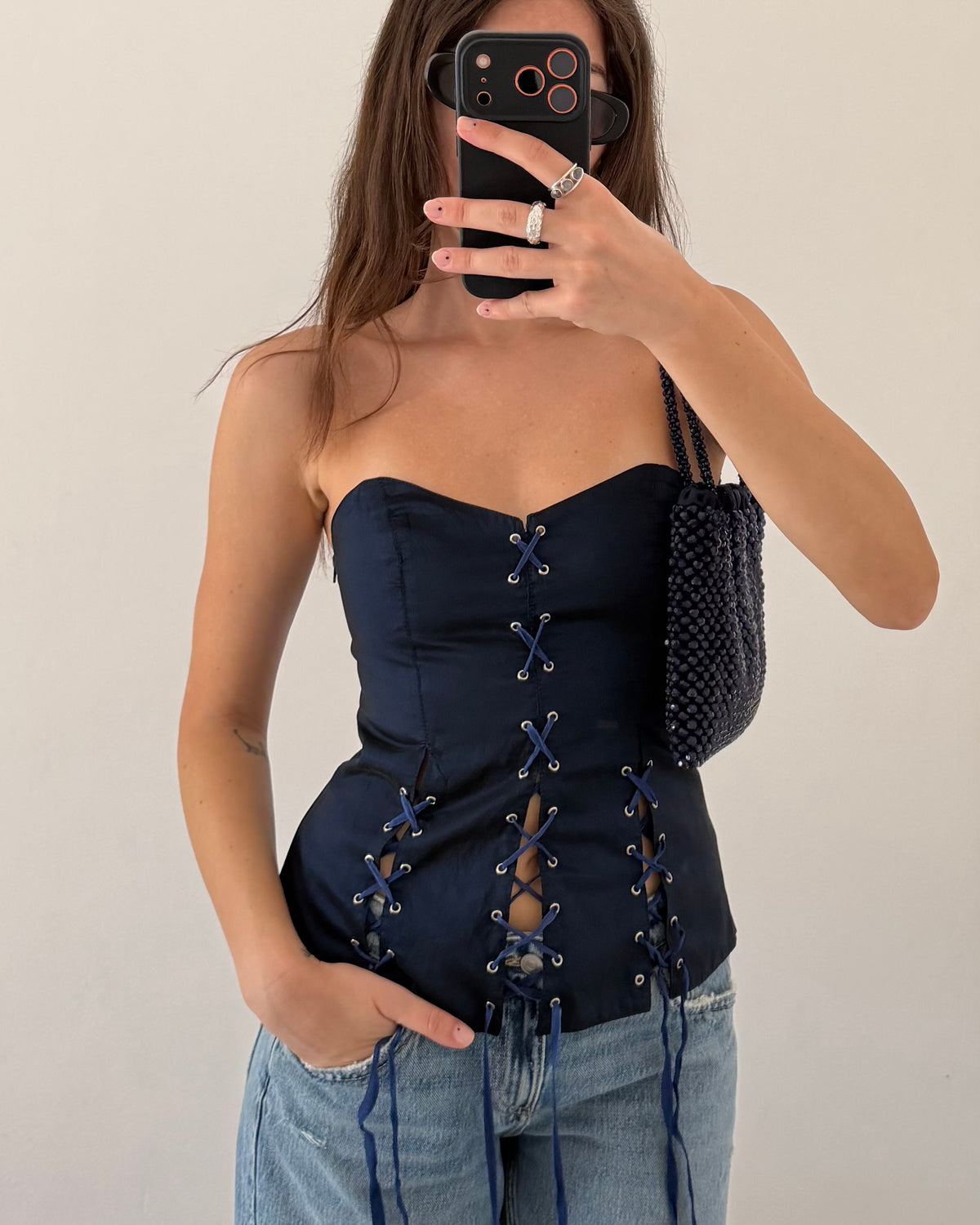 Lace up corset top with ribbons