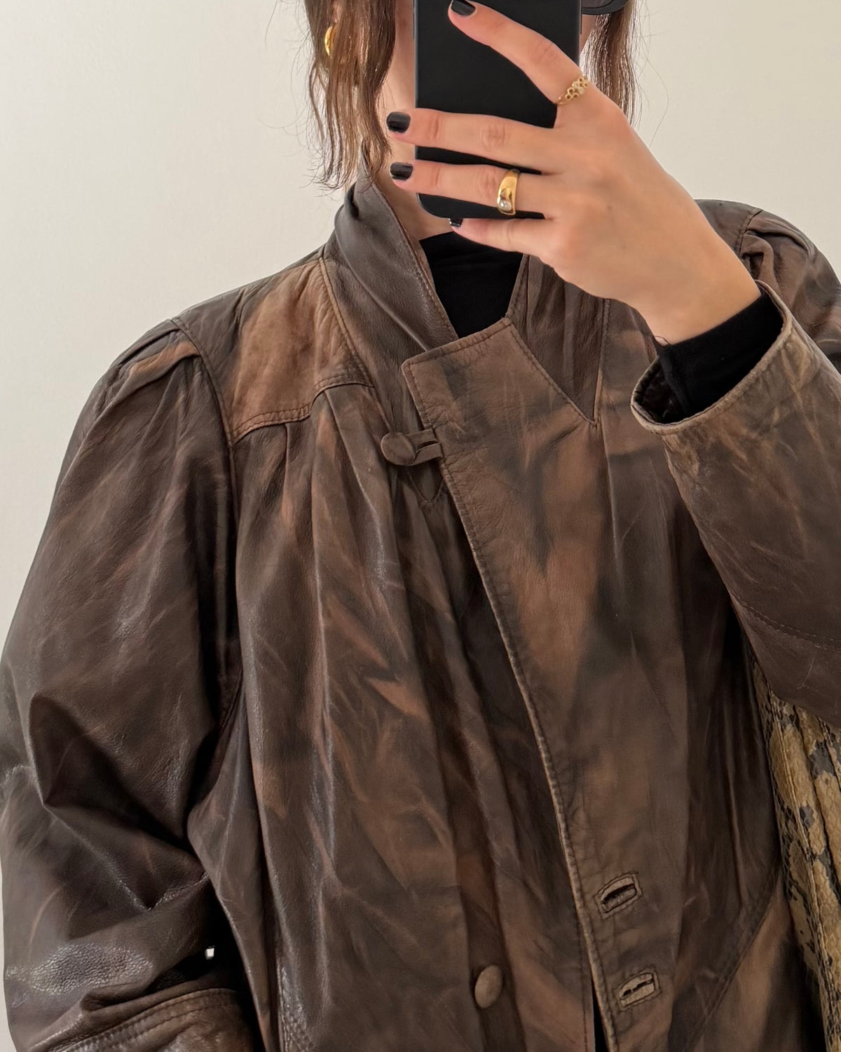Distressed leather jacket