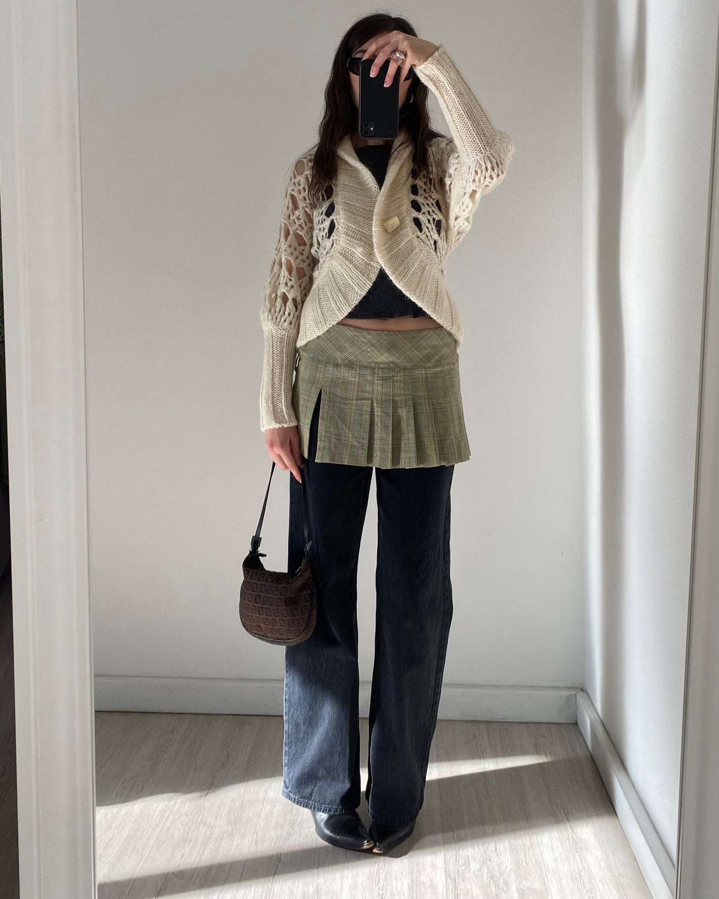 Openwork chunky wool cardigan