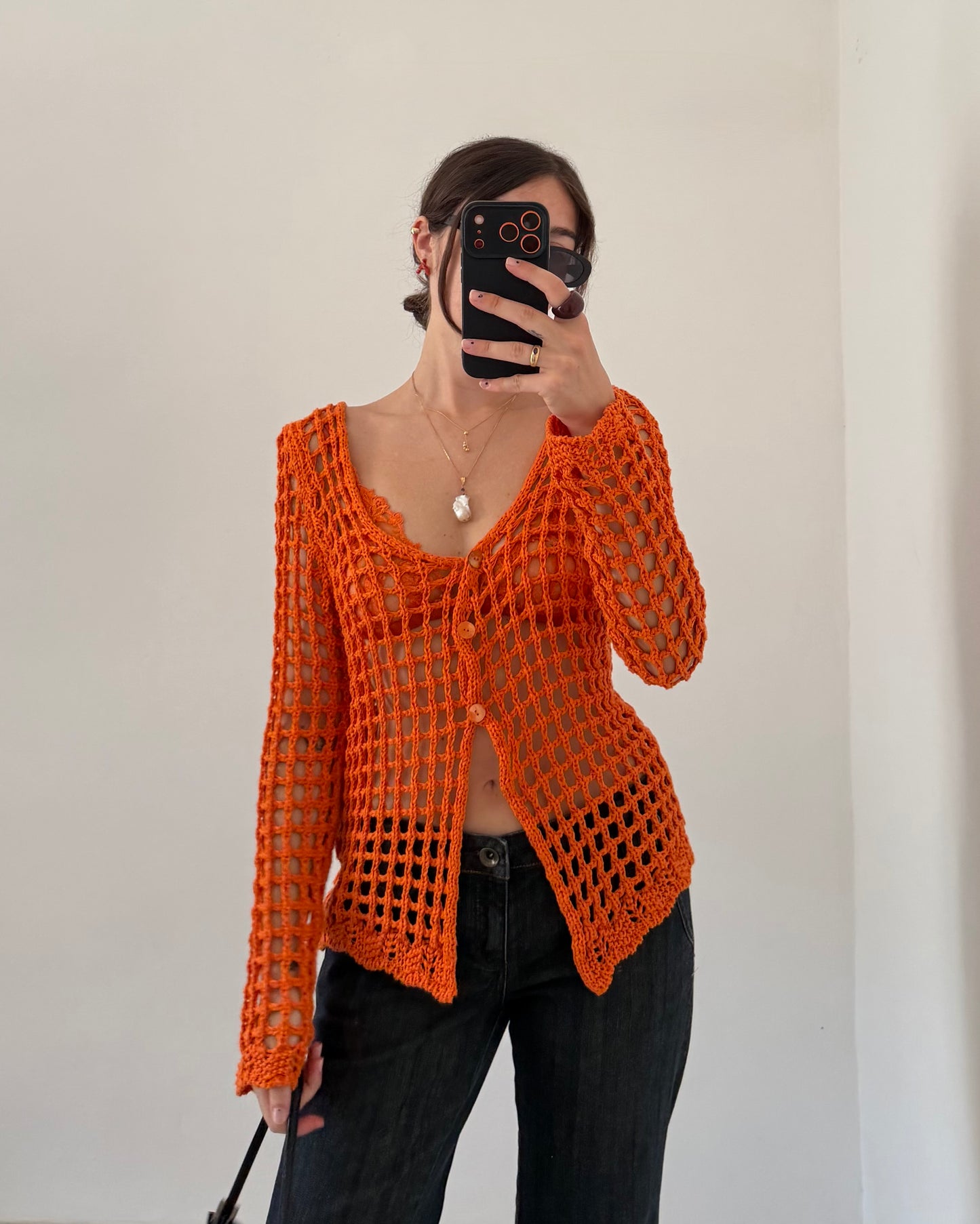 Crochet net cardigan
