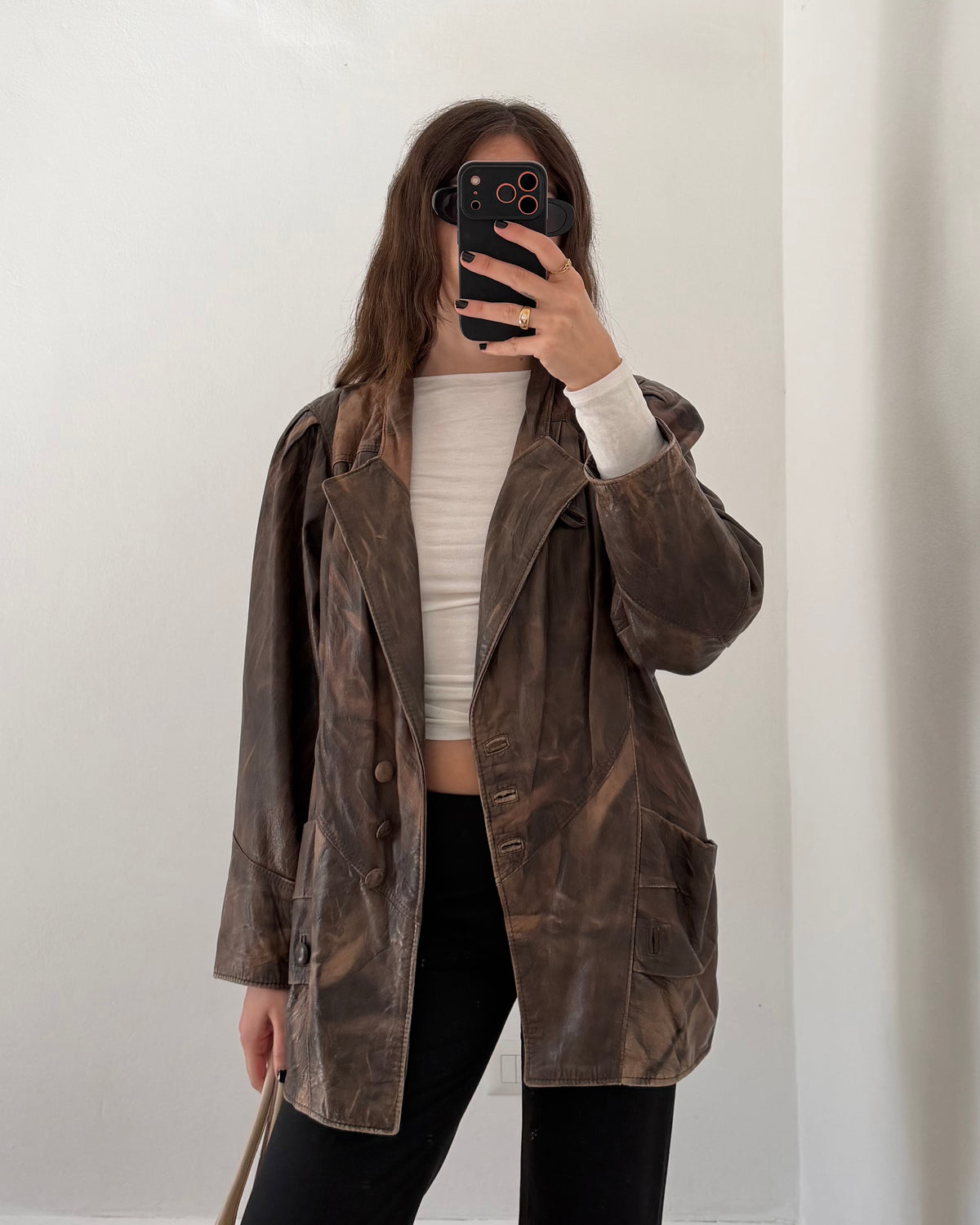 Distressed leather jacket