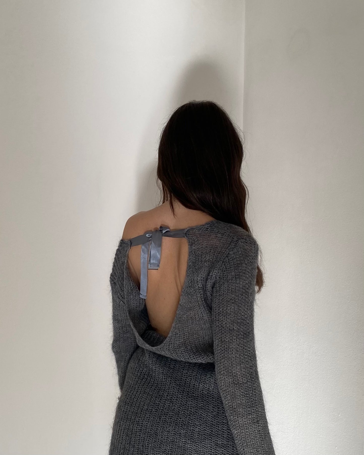 Mohair knit top with satin ribbon