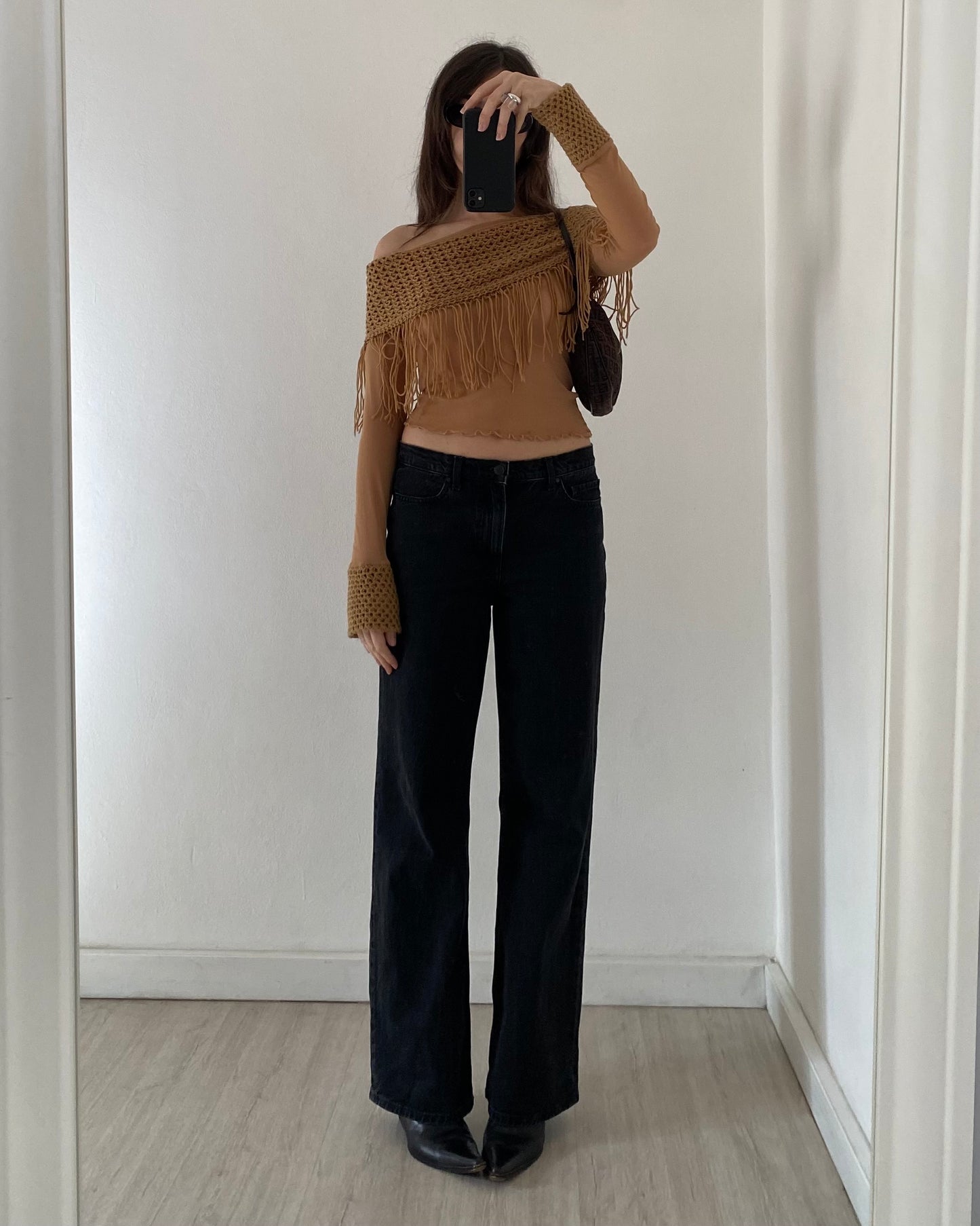 Sheer fringed micro mesh top