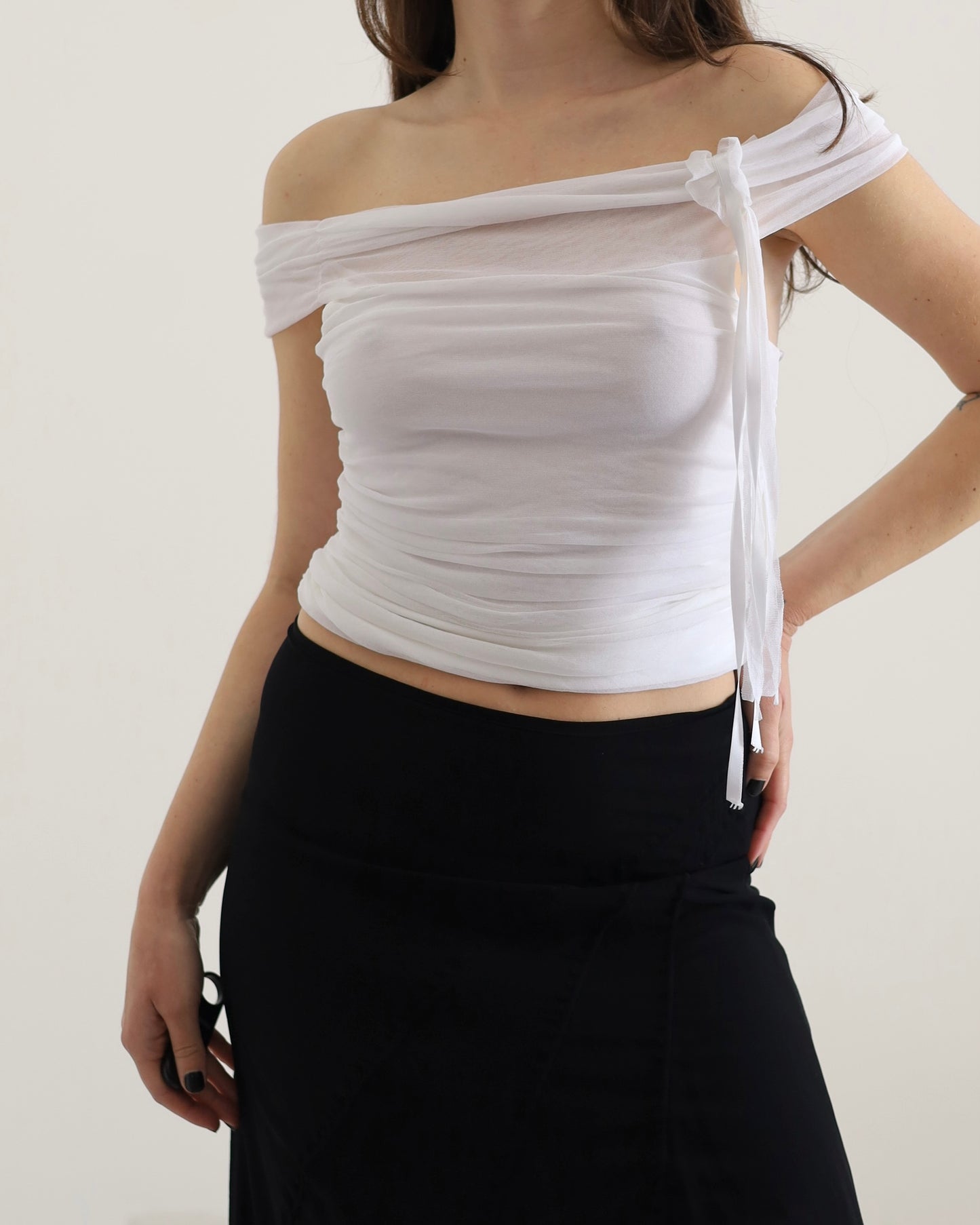 Micro tulle ruched top