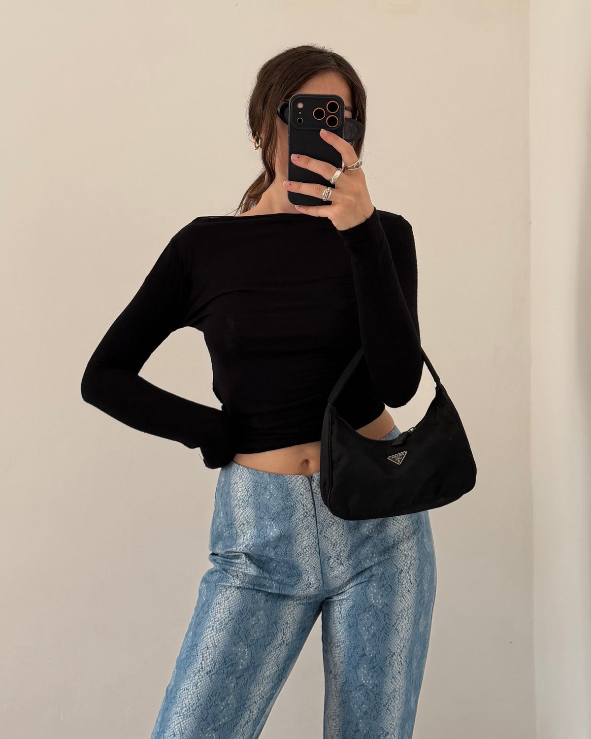 Y2k blue snakeskin flares